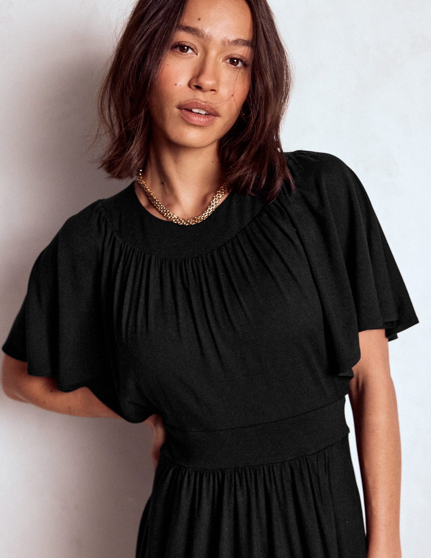 Yoke Panel Maxi Dress-Black