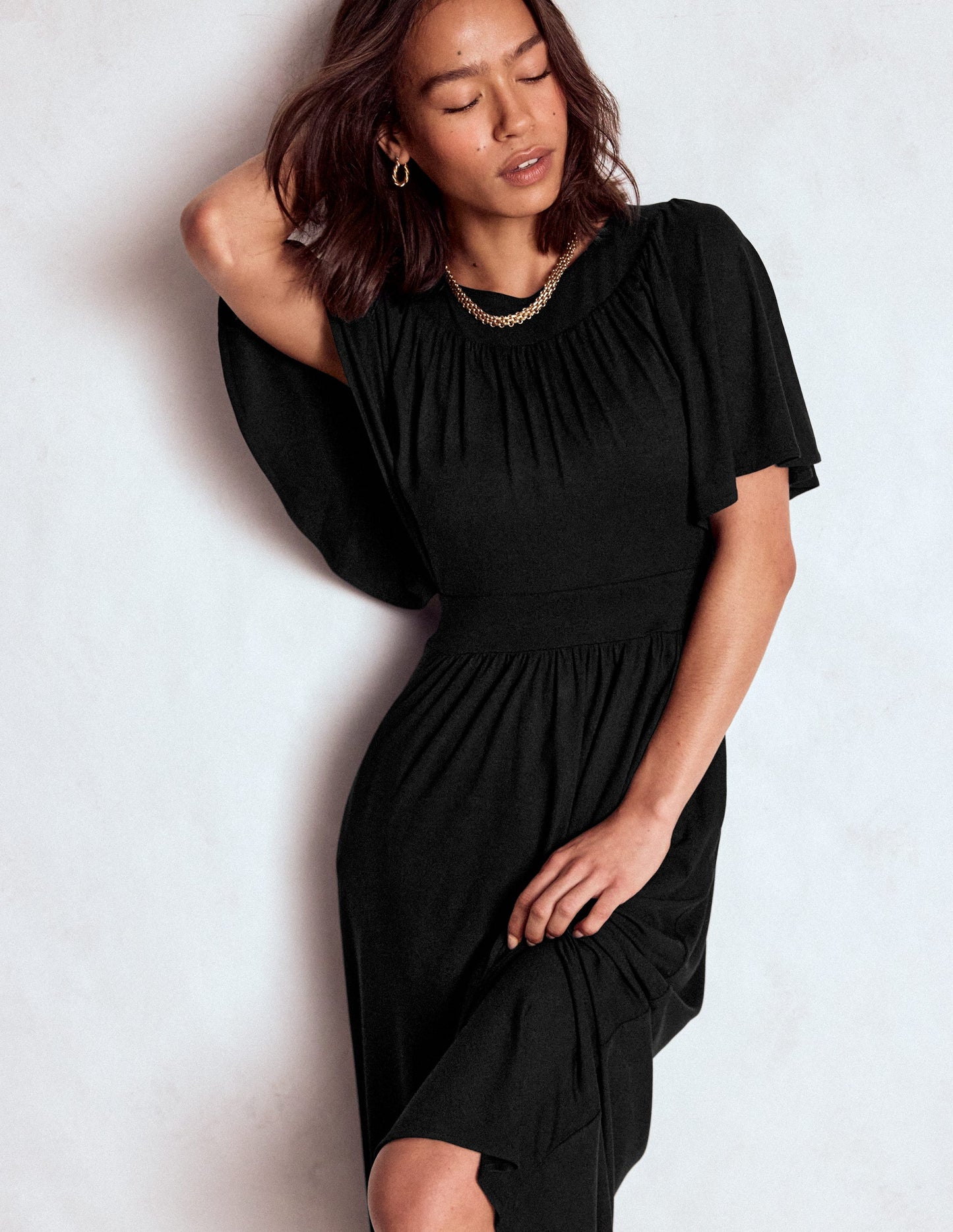 Yoke Panel Maxi Dress-Black