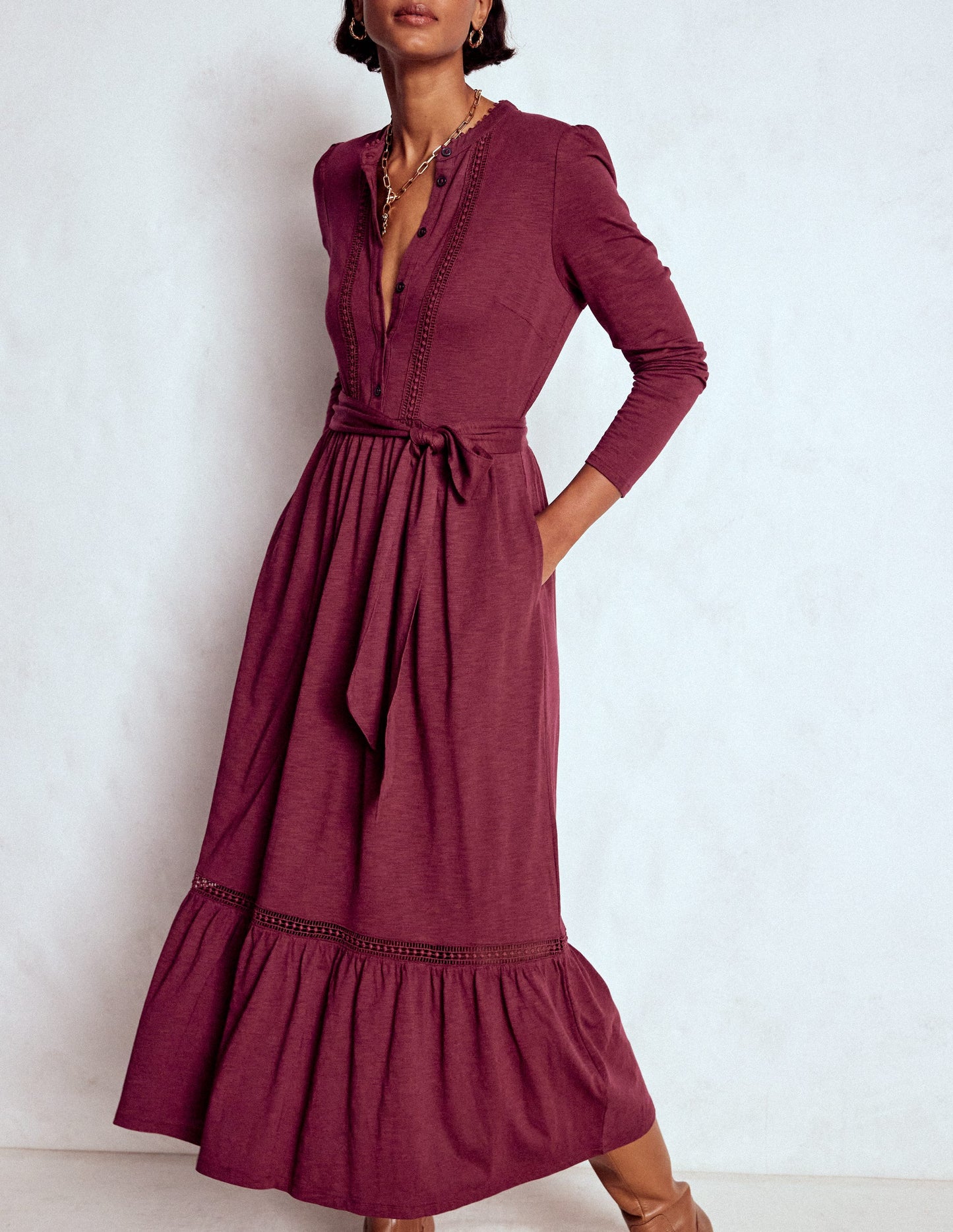 Edwina Jersey Shirt Dress-Deep Wisteria