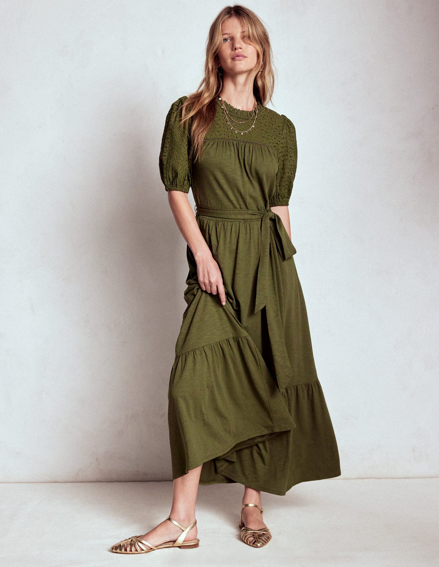 Lorelei Broderie Jersey Dress-Woodland Green