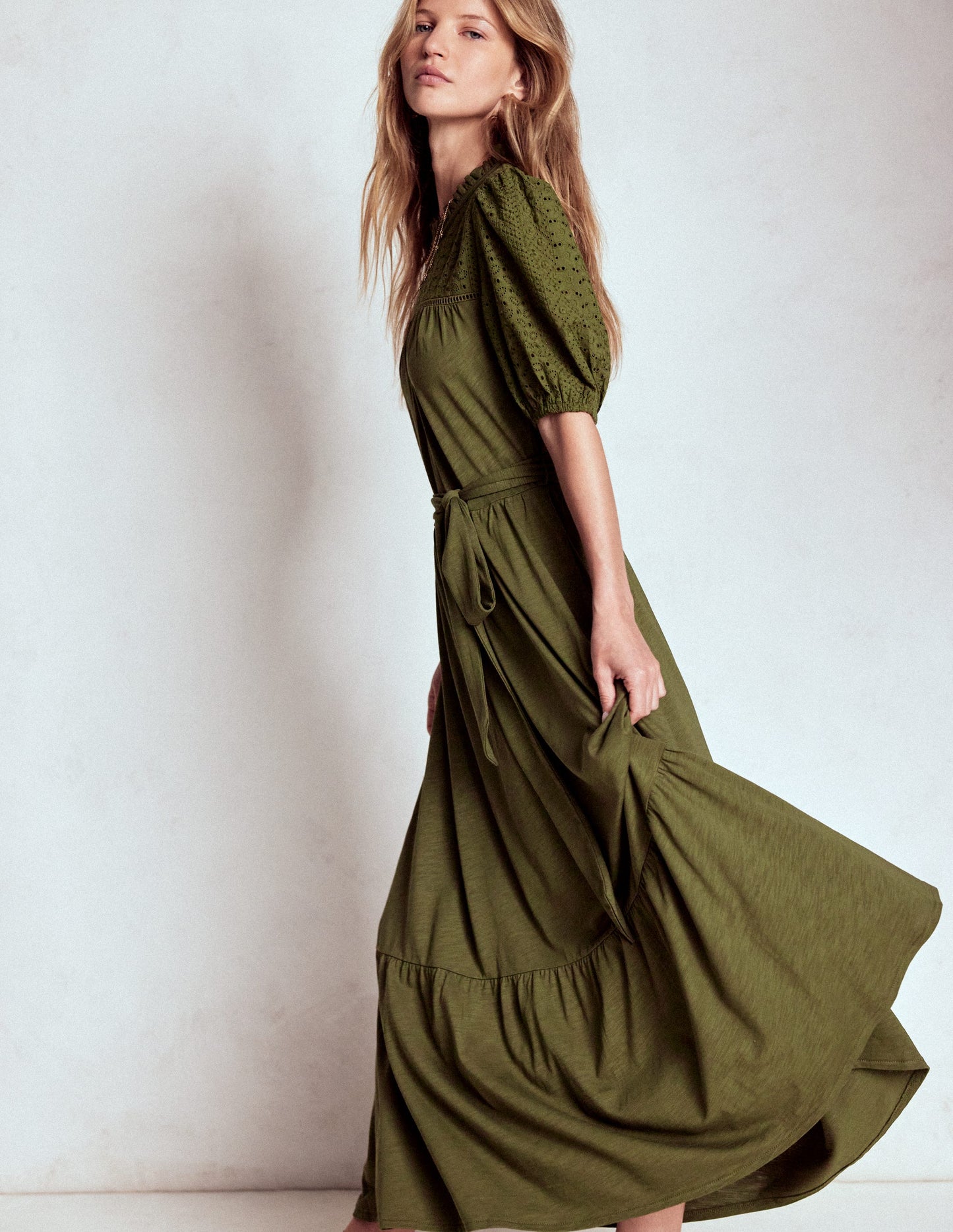 Lorelei Broderie Jersey Dress-Woodland Green