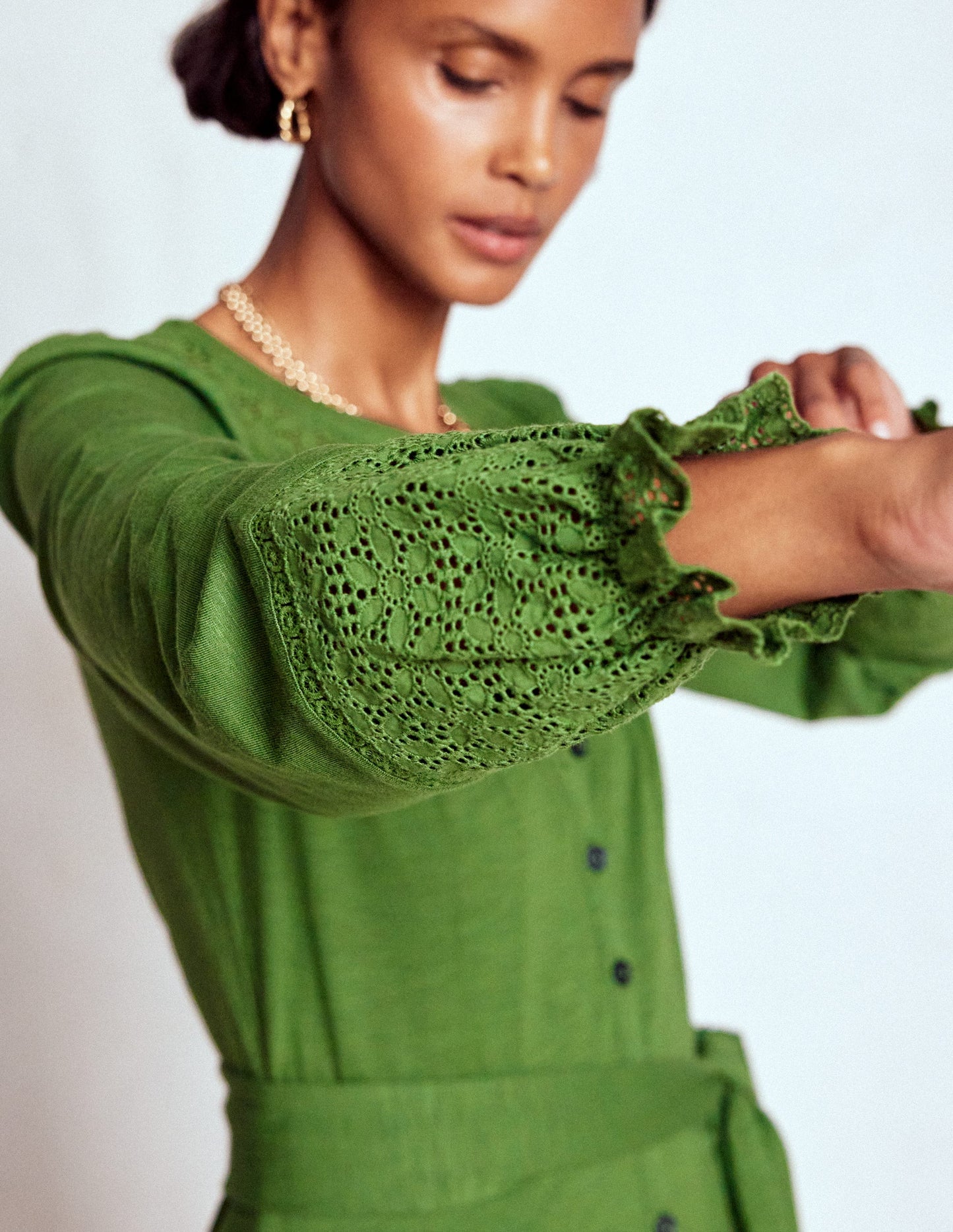 Pippa Broderie Jersey Dress-Promenade Green