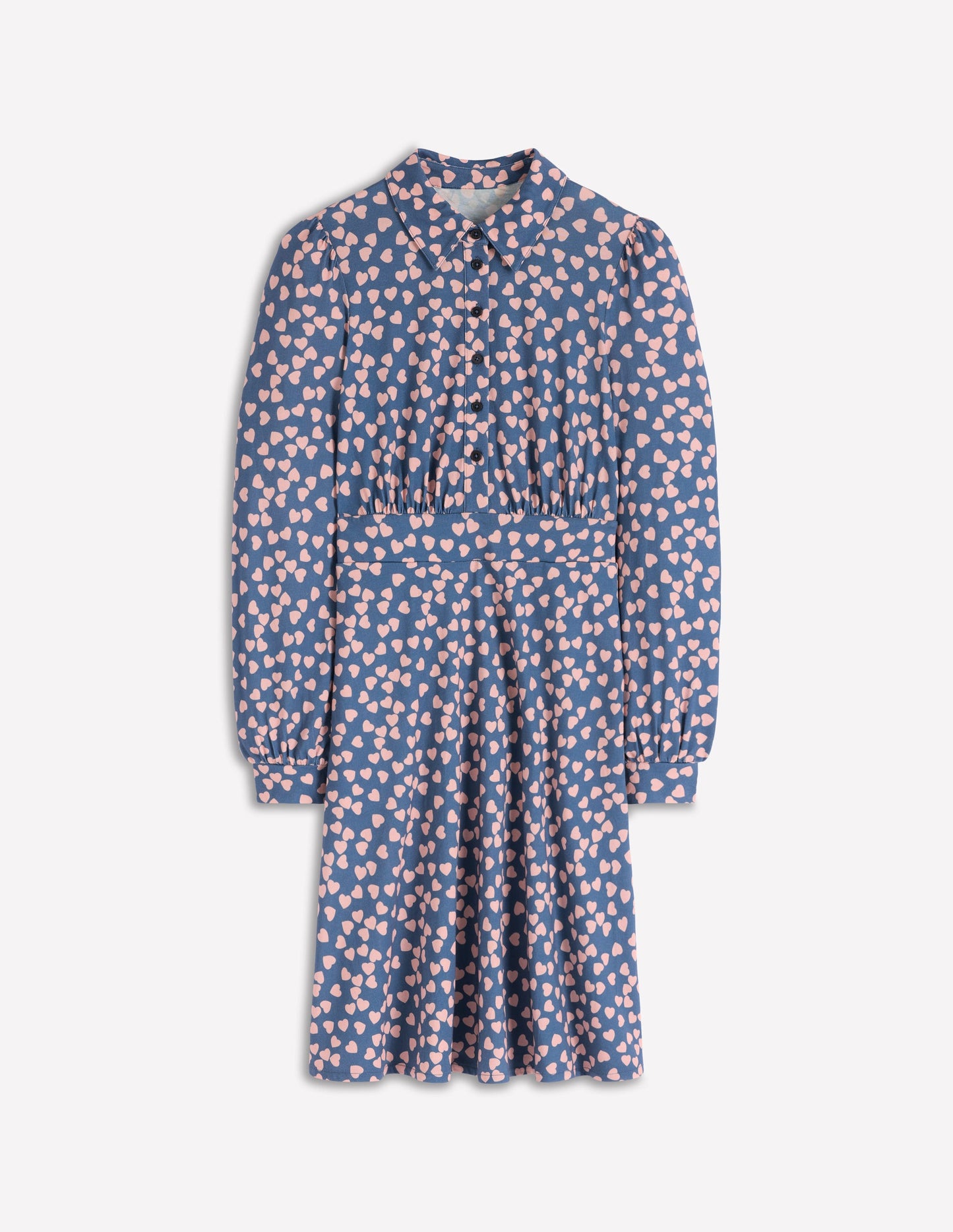 Orla Short Jersey Shirt Dress-Denim Blue. Heart Cascade