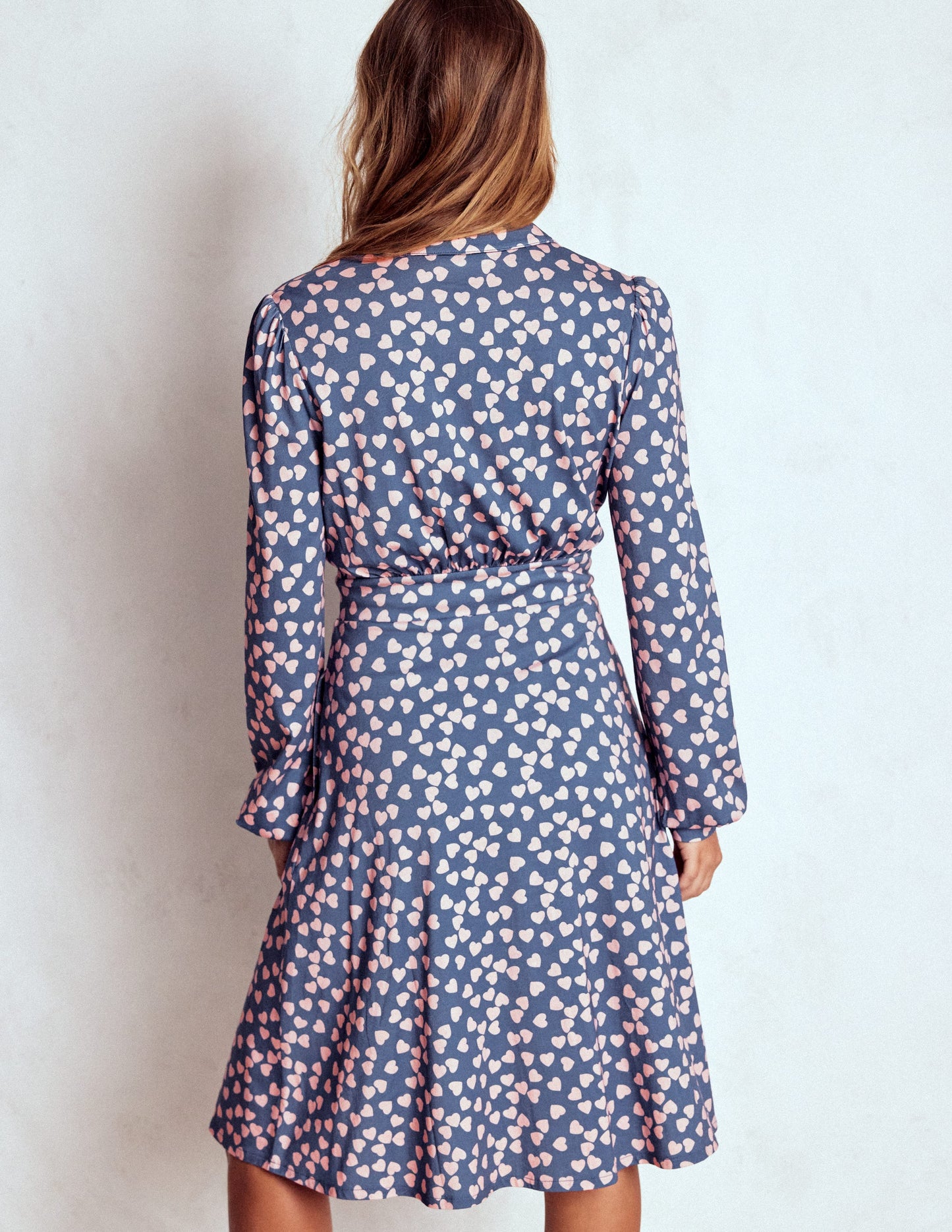 Orla Short Jersey Shirt Dress-Denim Blue. Heart Cascade