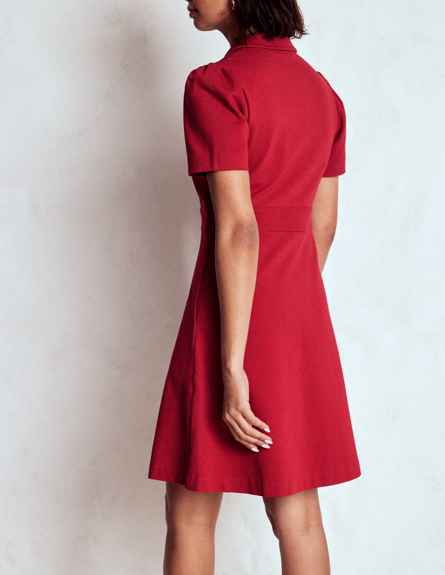 Nicolette Ponte Shirt Dress-Crimson Red