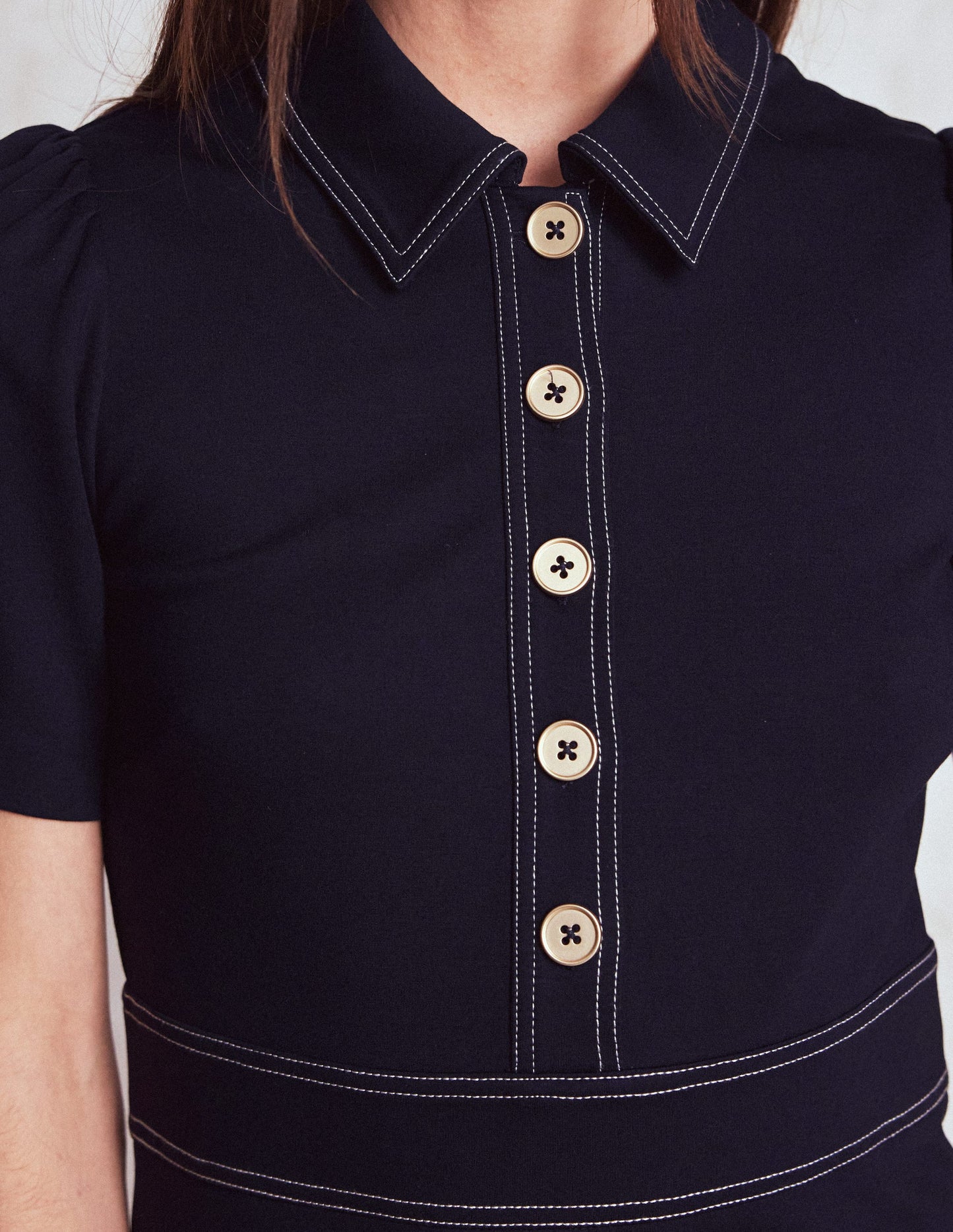 Nicolette Ponte Shirt Dress-Navy