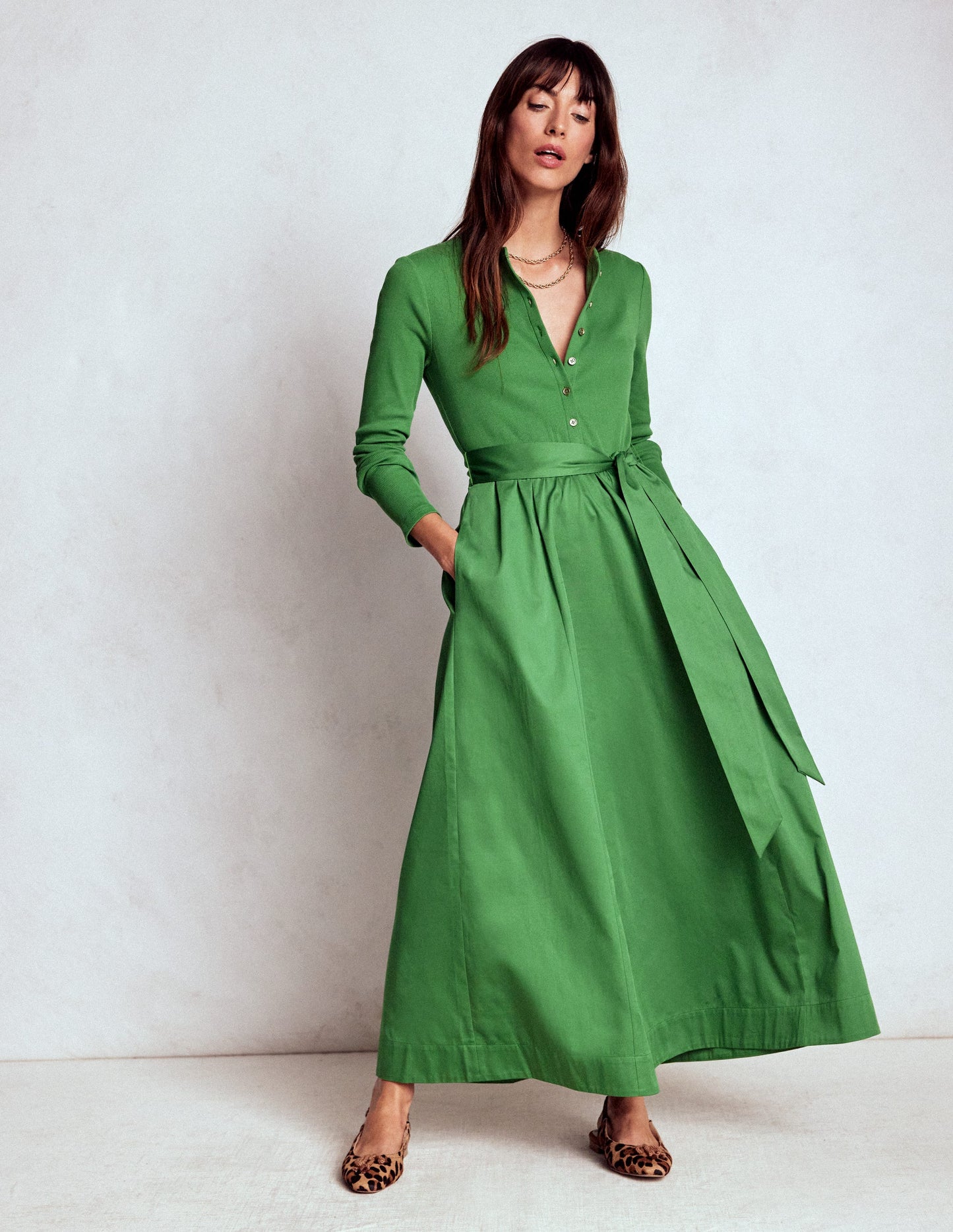 Button Detail Mix Dress-Fairway