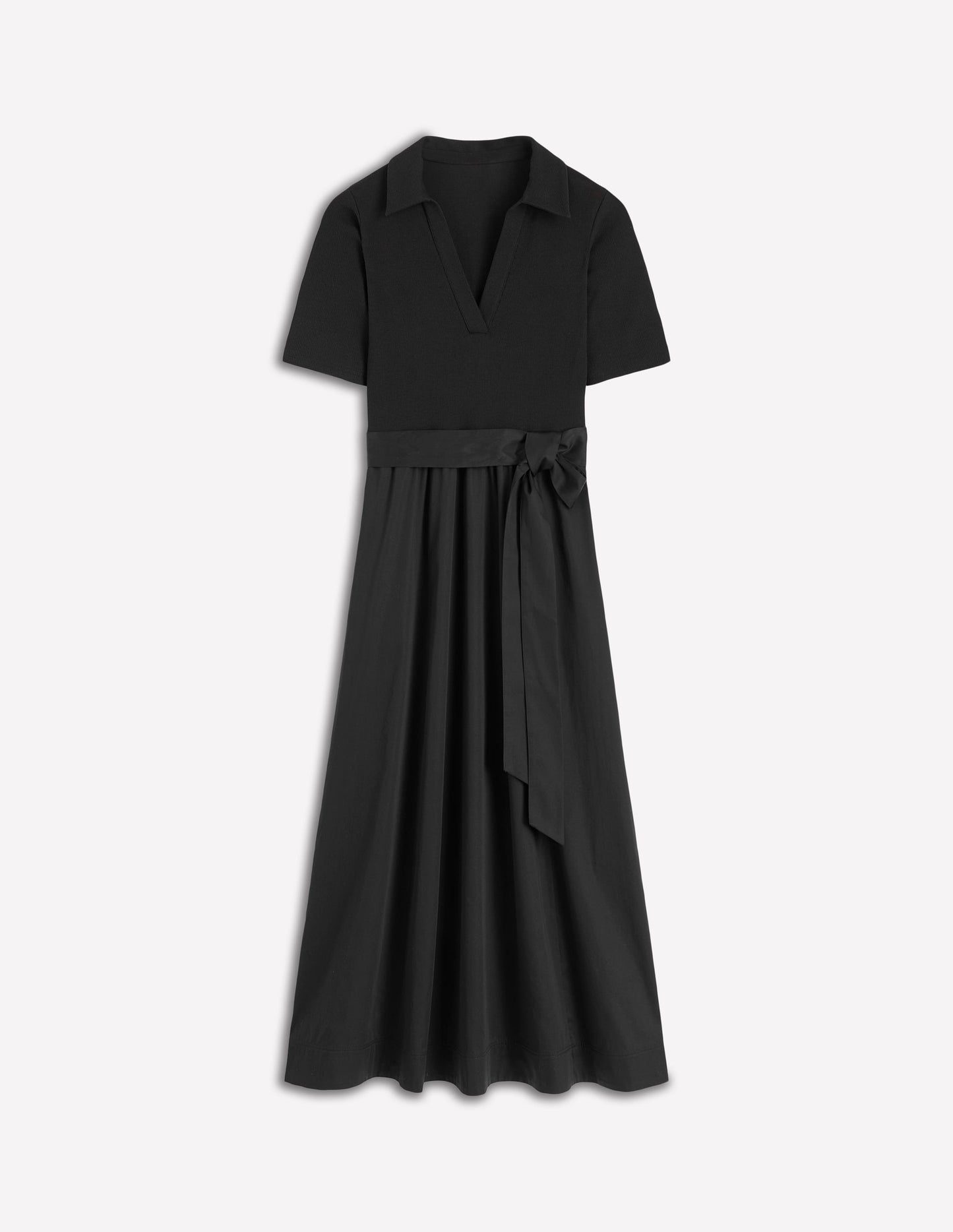 Collar Detail Mix Midi Dress-Black