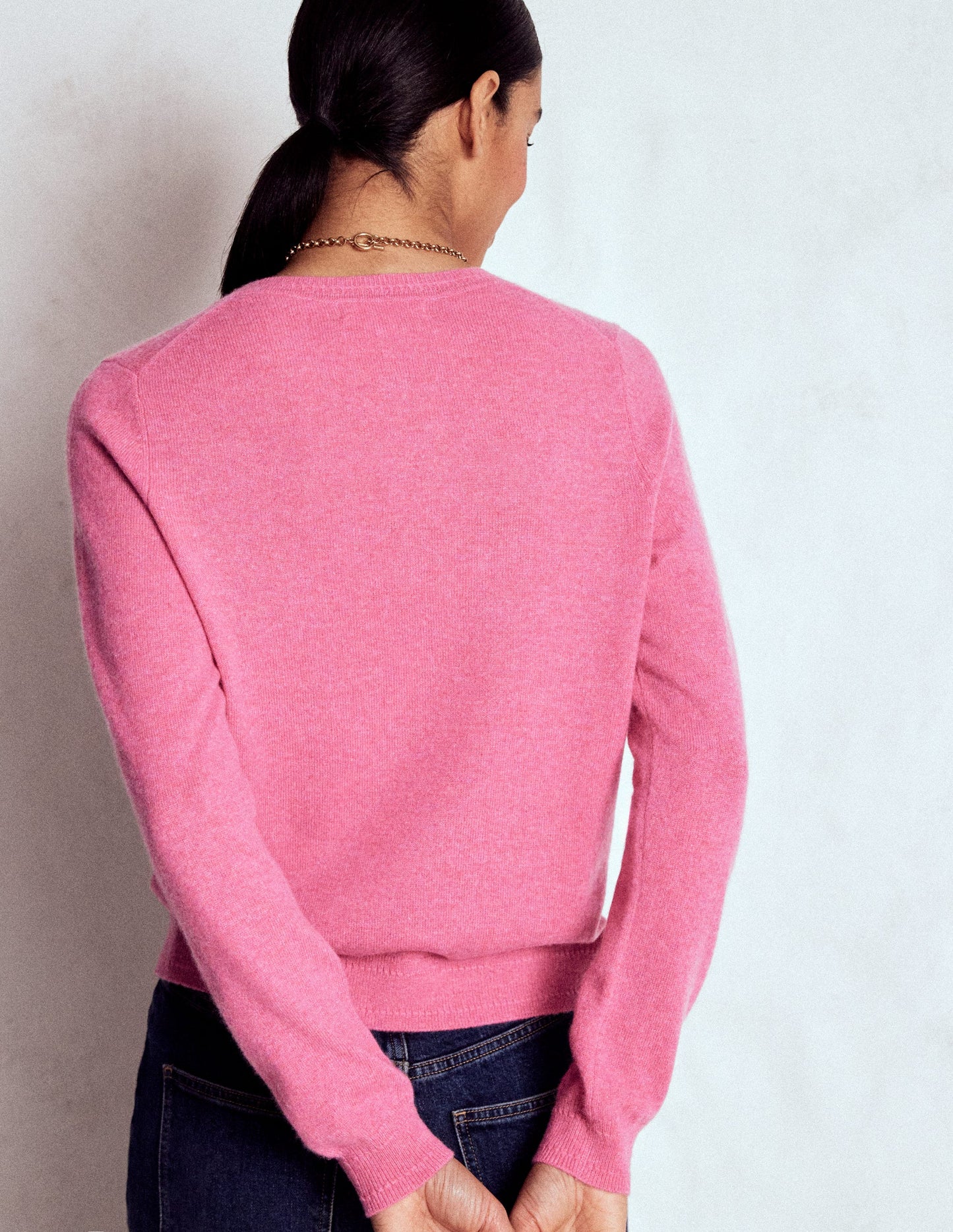 Eva Cashmere Crew Neck Jumper-Rose Pink Melange