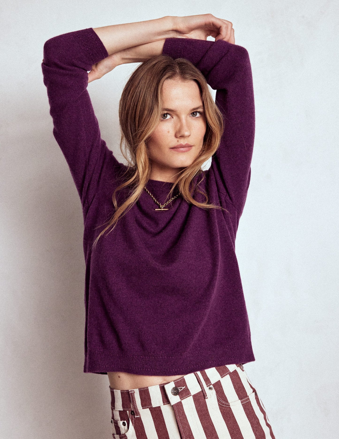 Eva Cashmere Crew Neck Jumper-Plum Melange