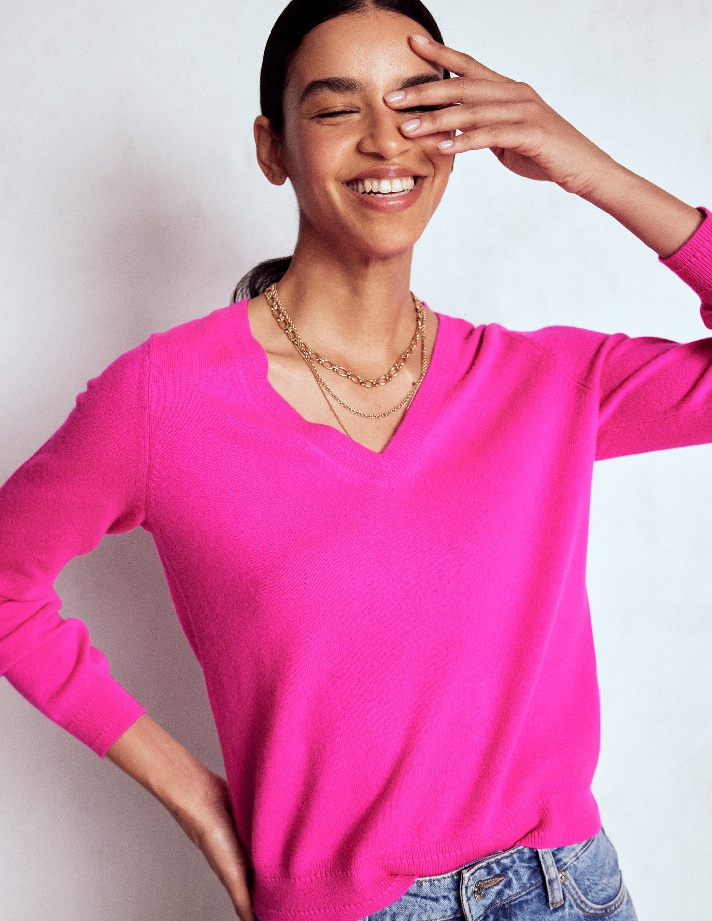 Eva Cashmere V-neck Jumper-Pop Pansy