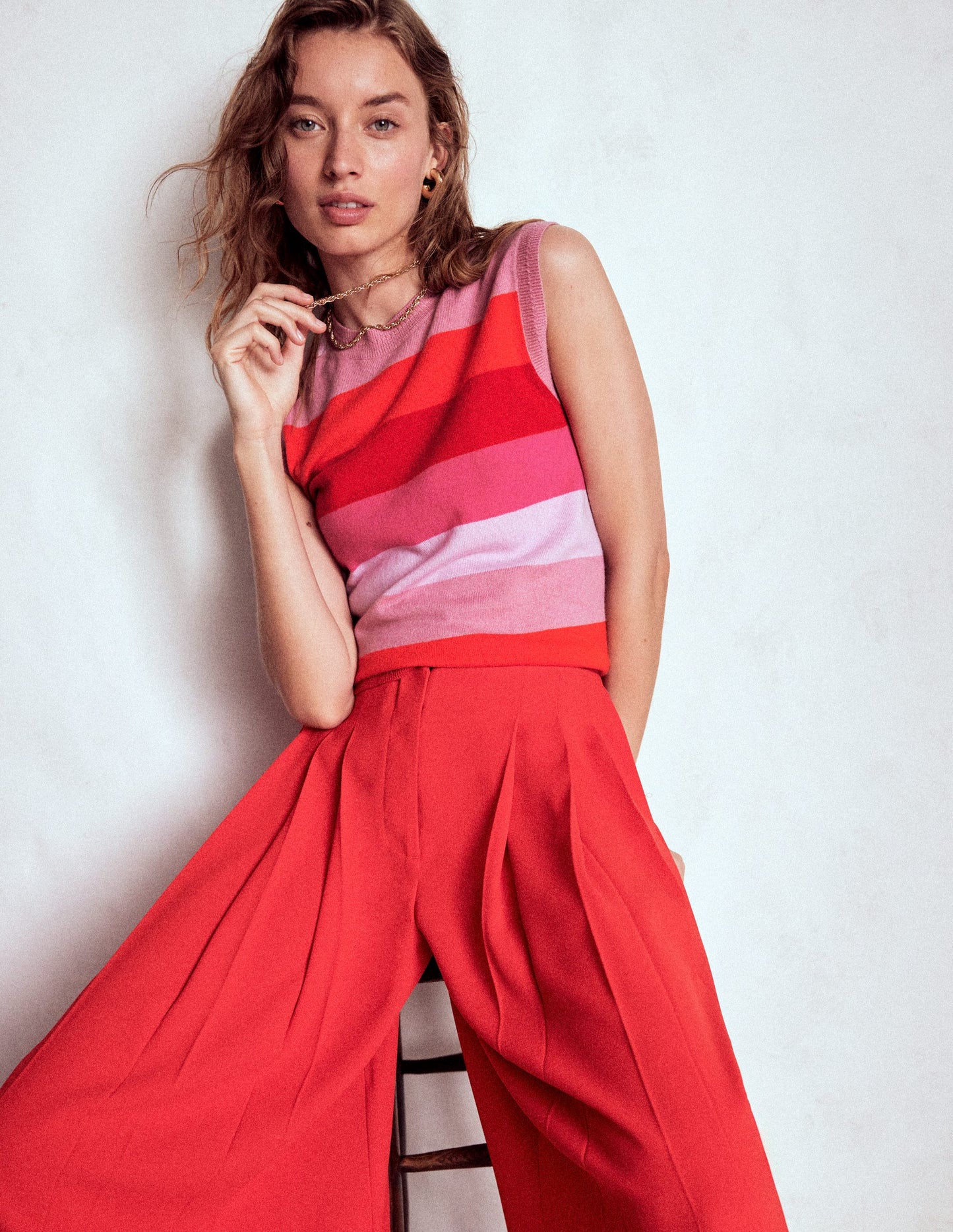 Eva Cashmere Tank-Pink/ Orange Stripe