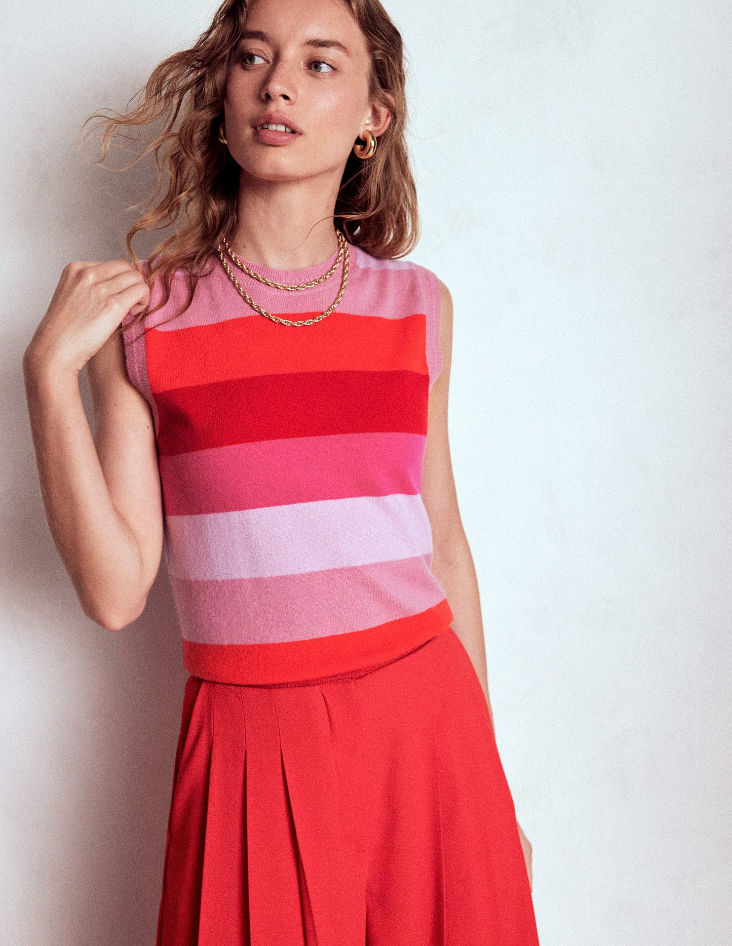Eva Cashmere Tank-Pink/ Orange Stripe