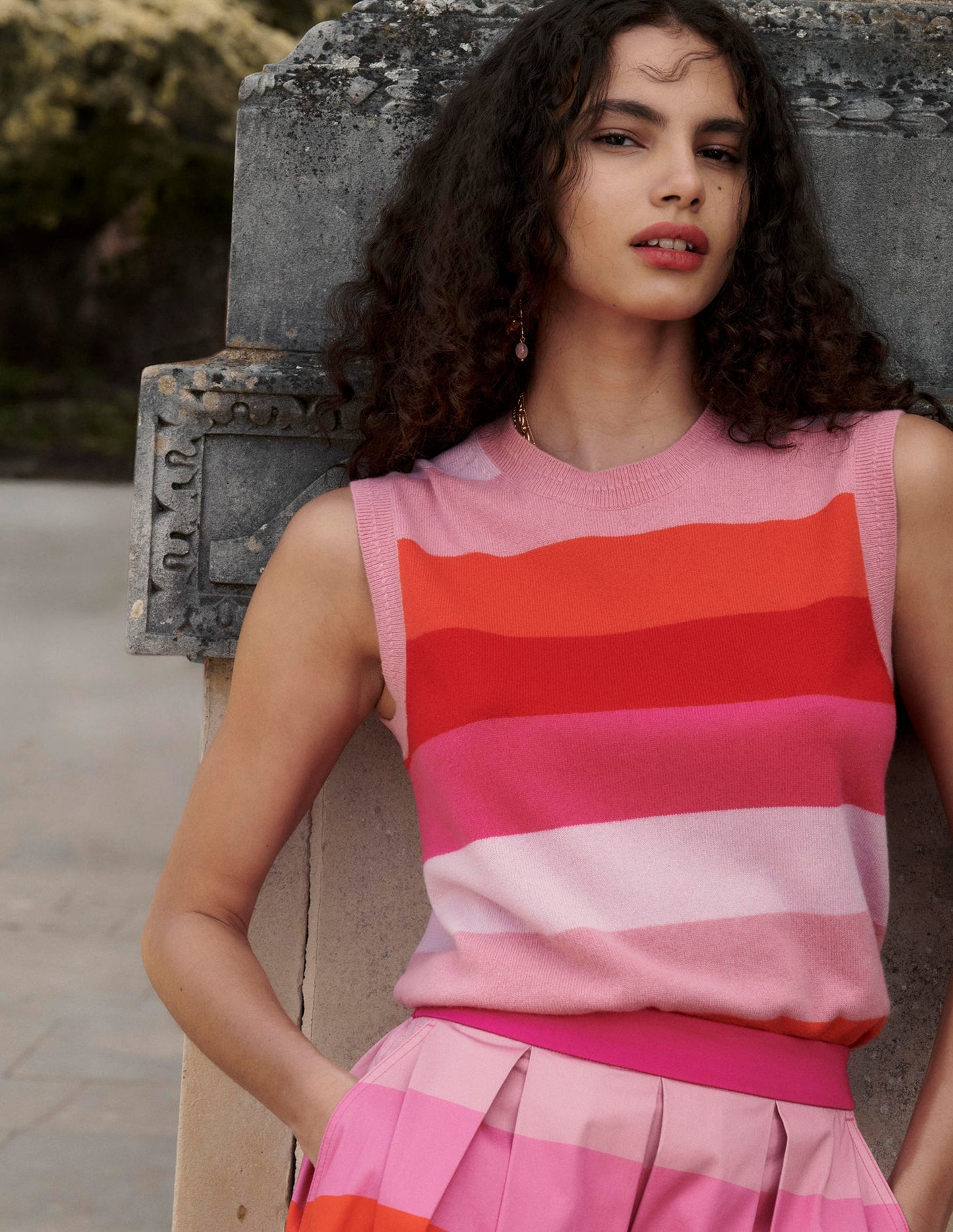 Eva Cashmere Tank-Pink/ Orange Stripe