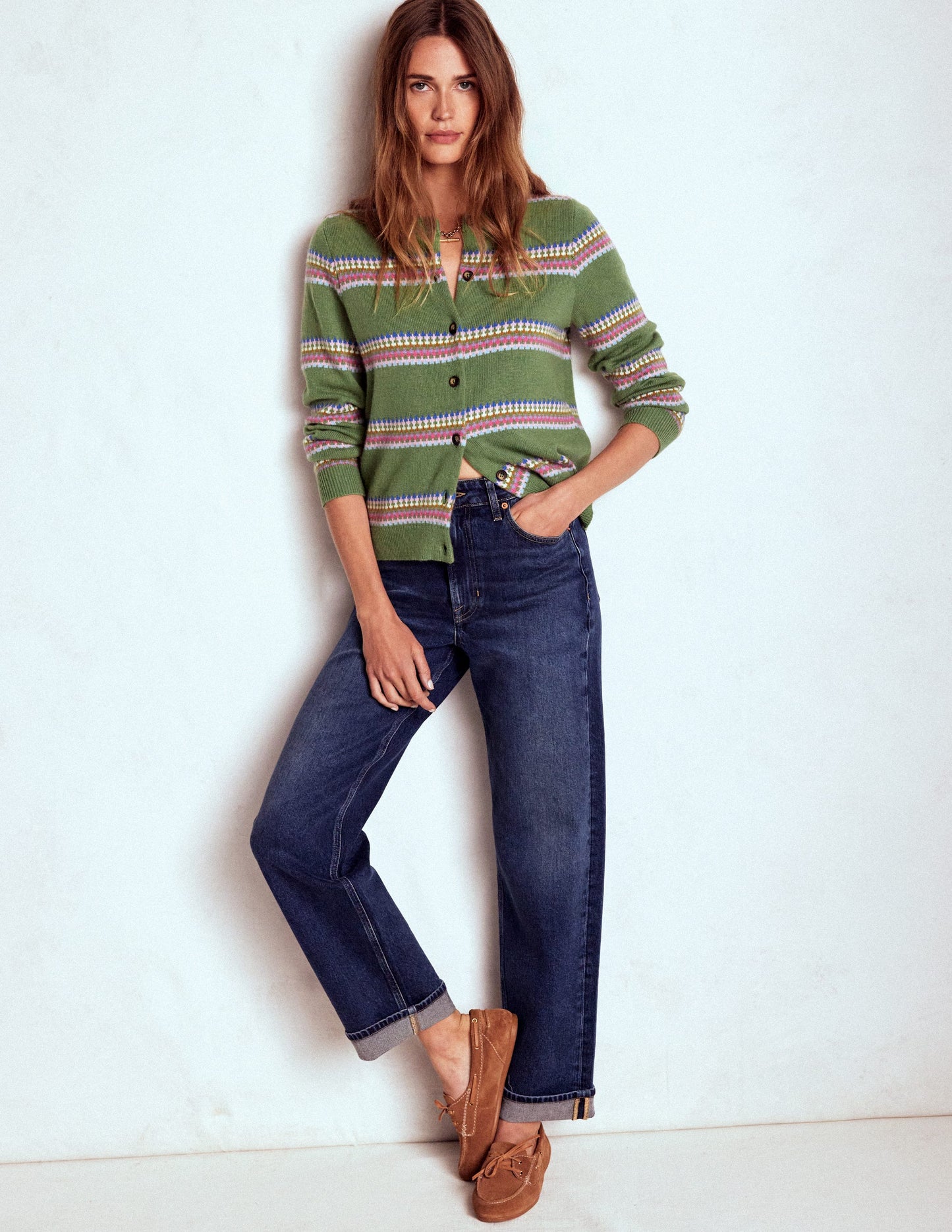 Edie Fair Isle Cardigan-Green, Diamond