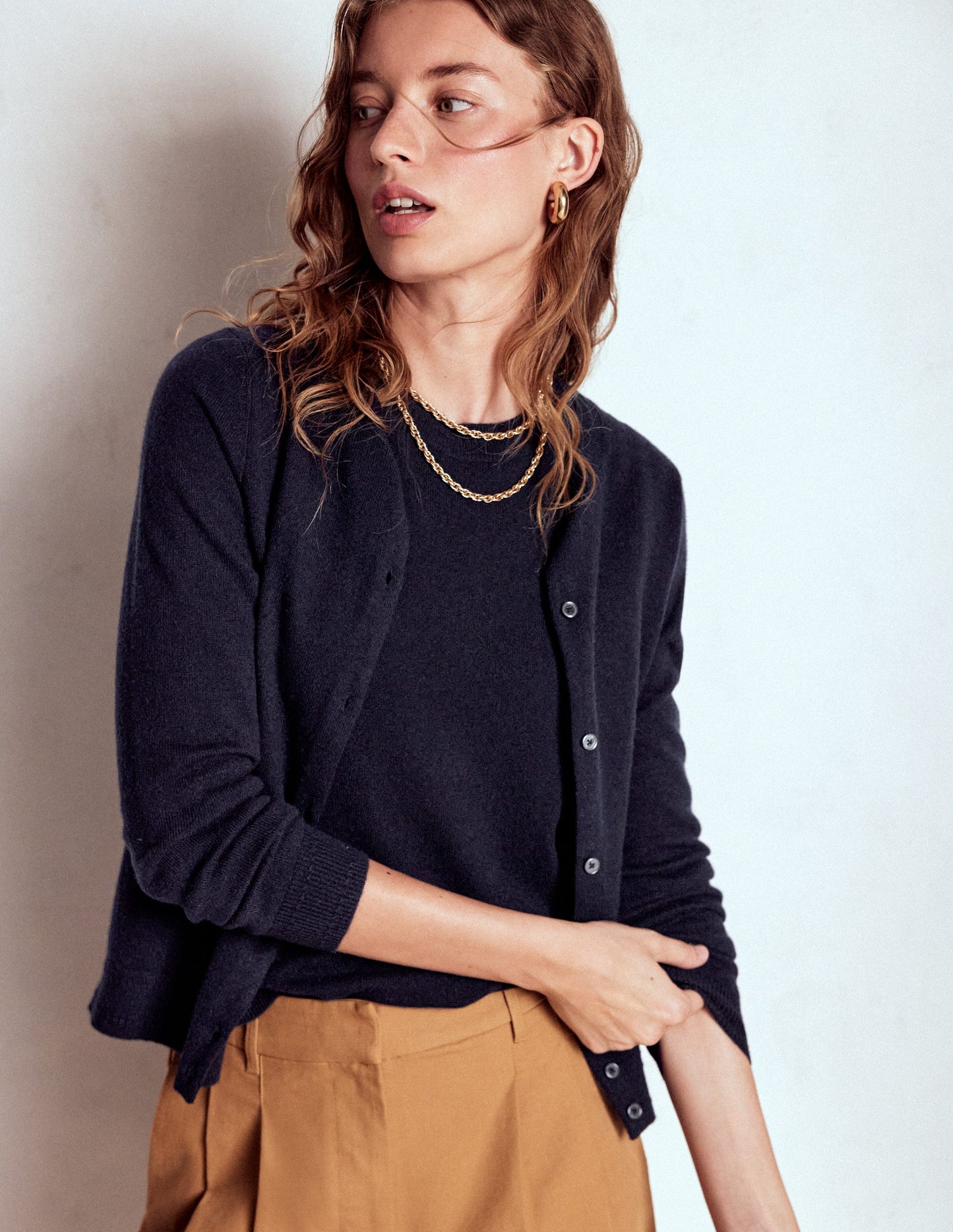 Eva Cashmere Crew Cardigan-Navy