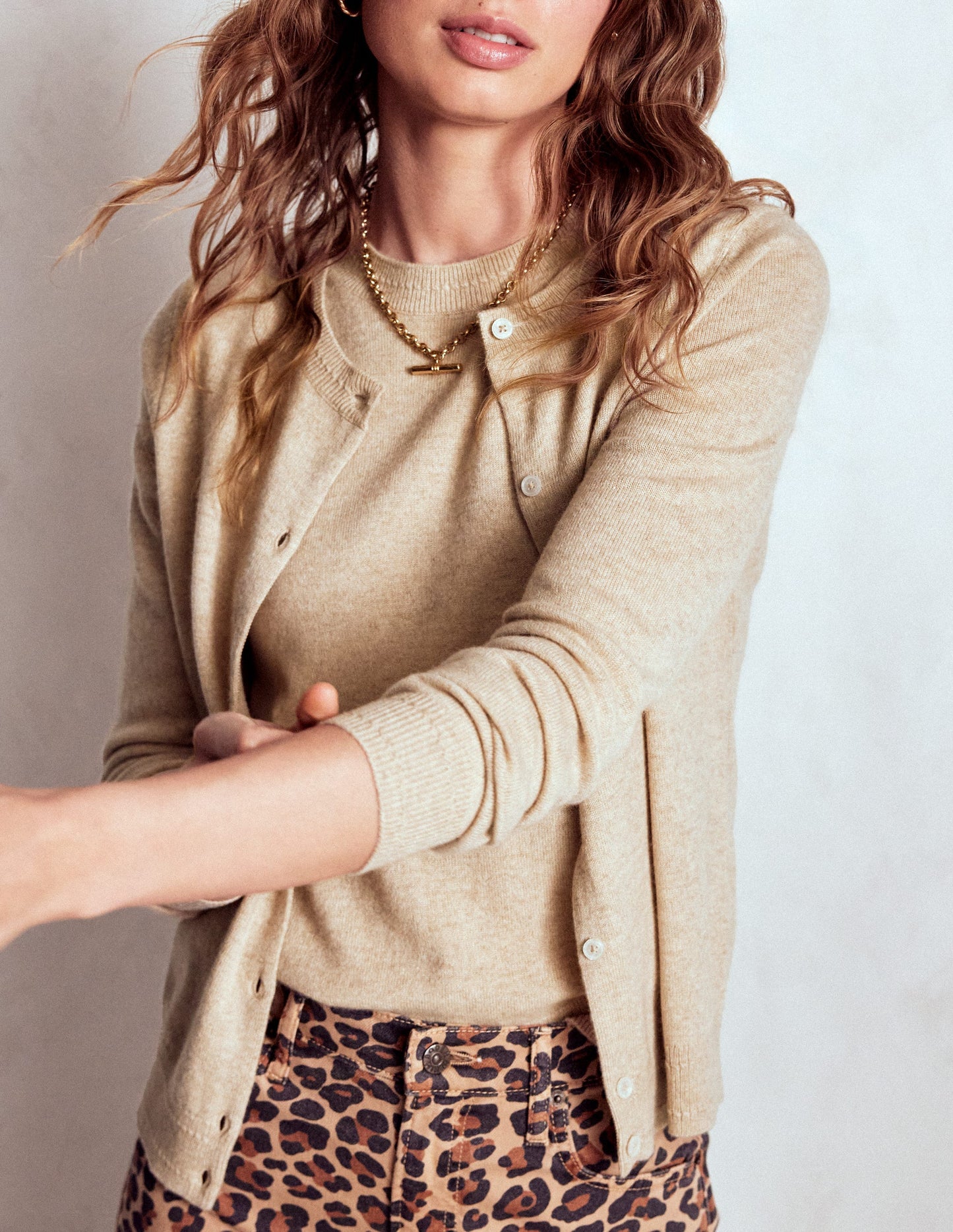 Eva Cashmere Crew Cardigan-Chinchilla Melange