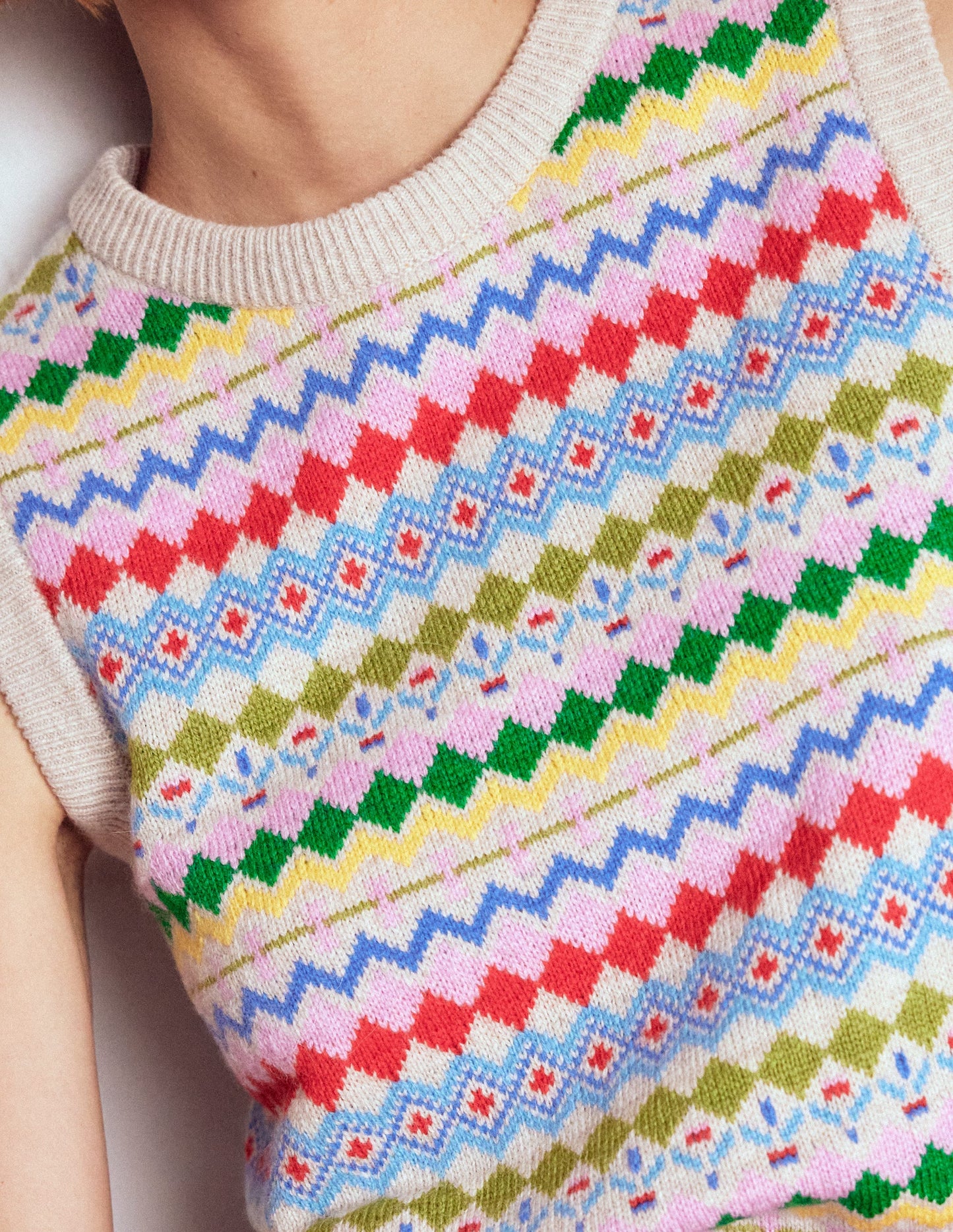 Edie Fair Isle Tank-Oatmeal Melange, Multi