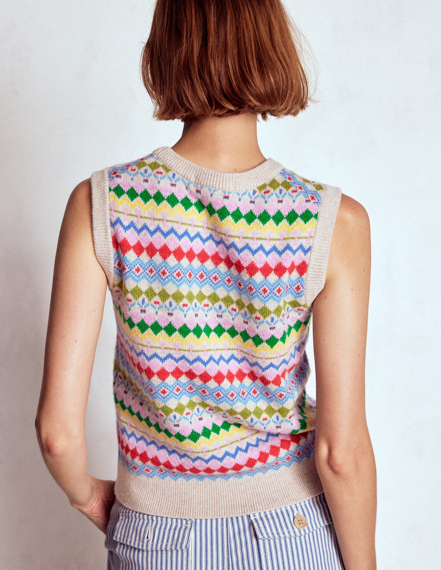 Edie Fair Isle Tank-Oatmeal Melange, Multi
