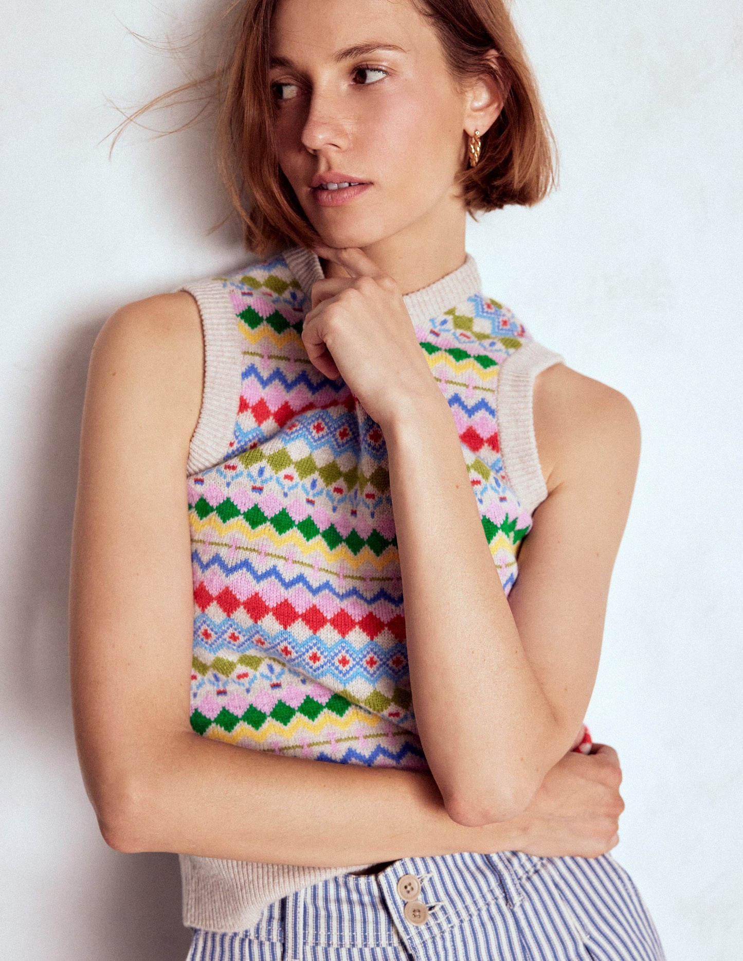Edie Fair Isle Tank-Oatmeal Melange, Multi
