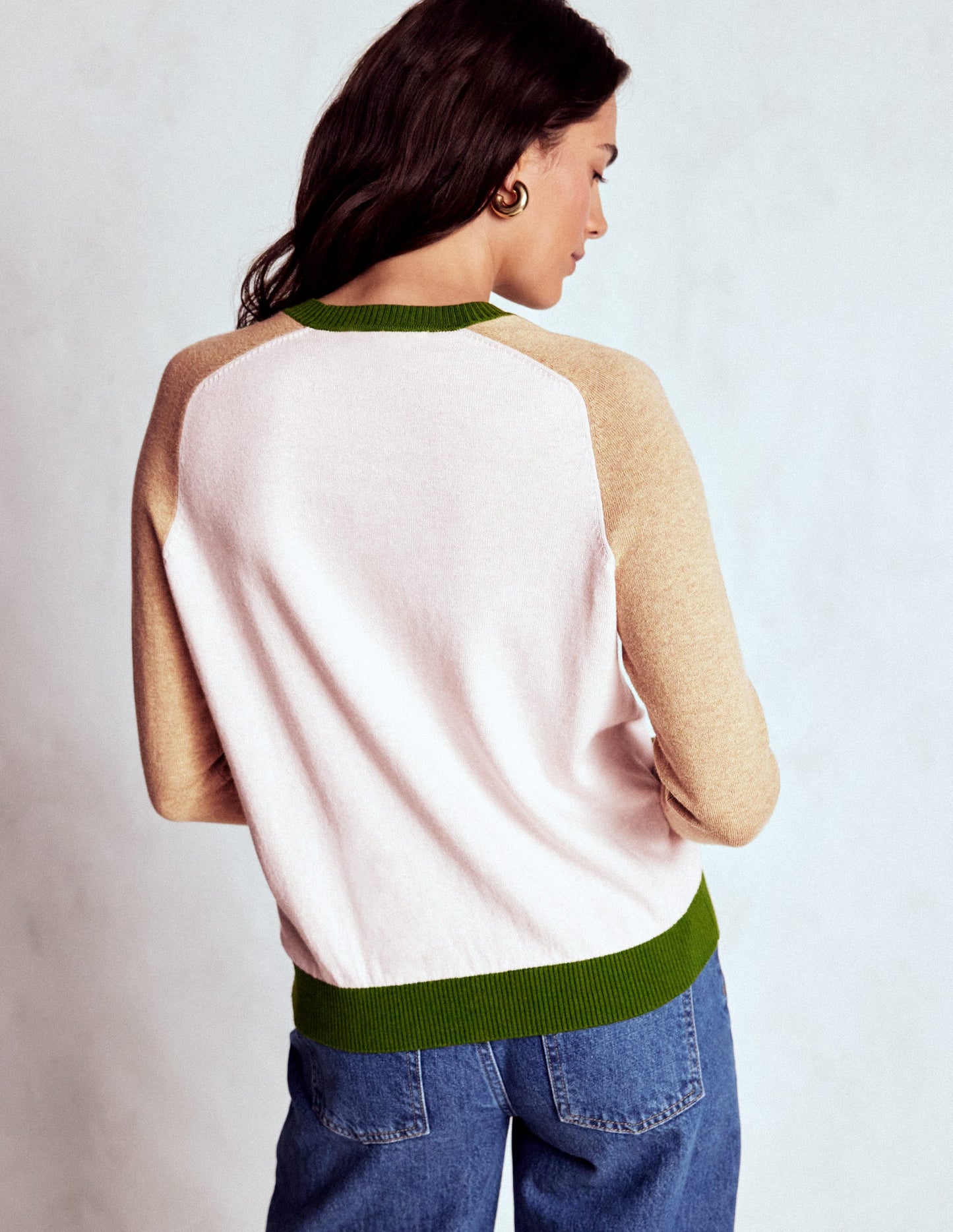 Meg Raglan Sleeve Jumper-Pink, Green Colour Block