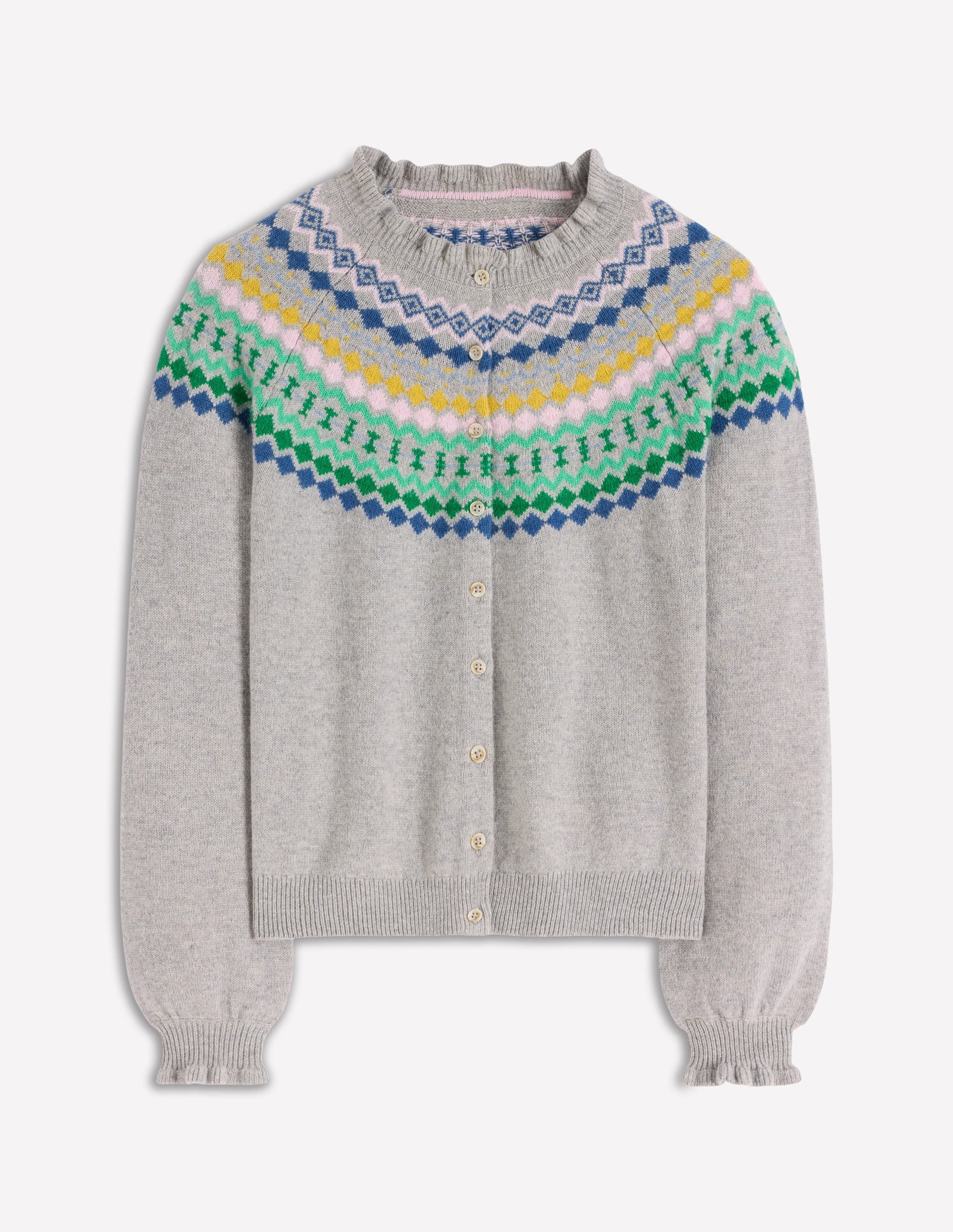 Fae Fair Isle Frilled Cardigan-Grey Melange-5