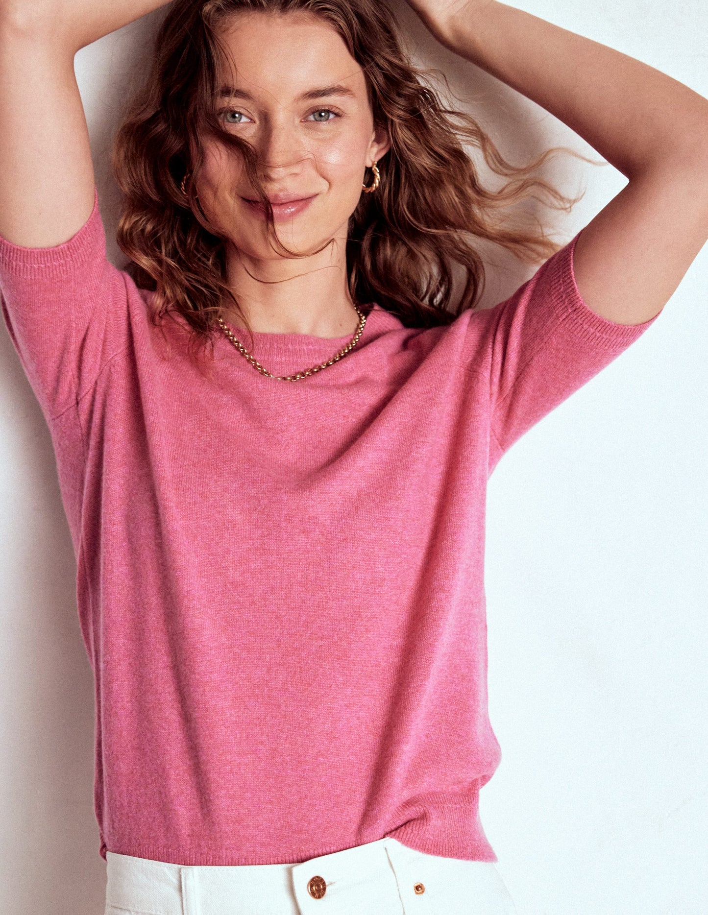 Eva Cashmere T-Shirt-Rose Pink Melange