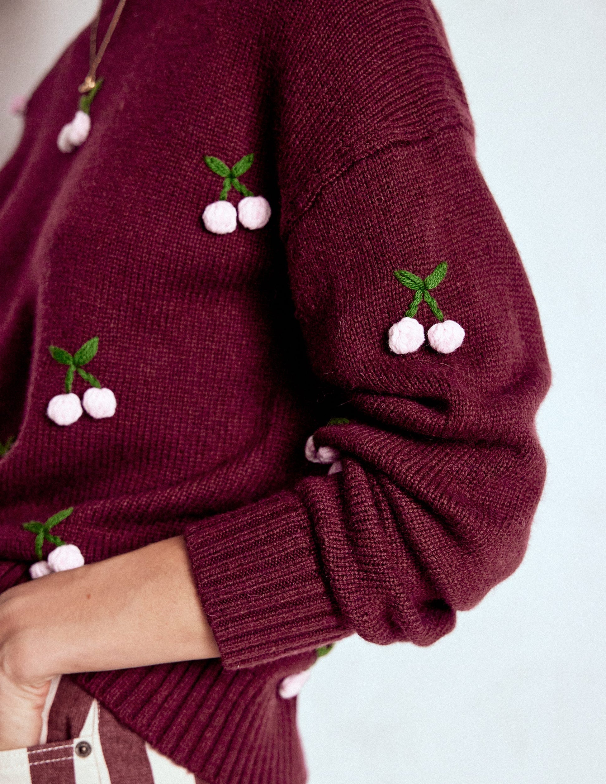 Natalie Embroidered Jumper-Chestnut Melange, Cherry-2
