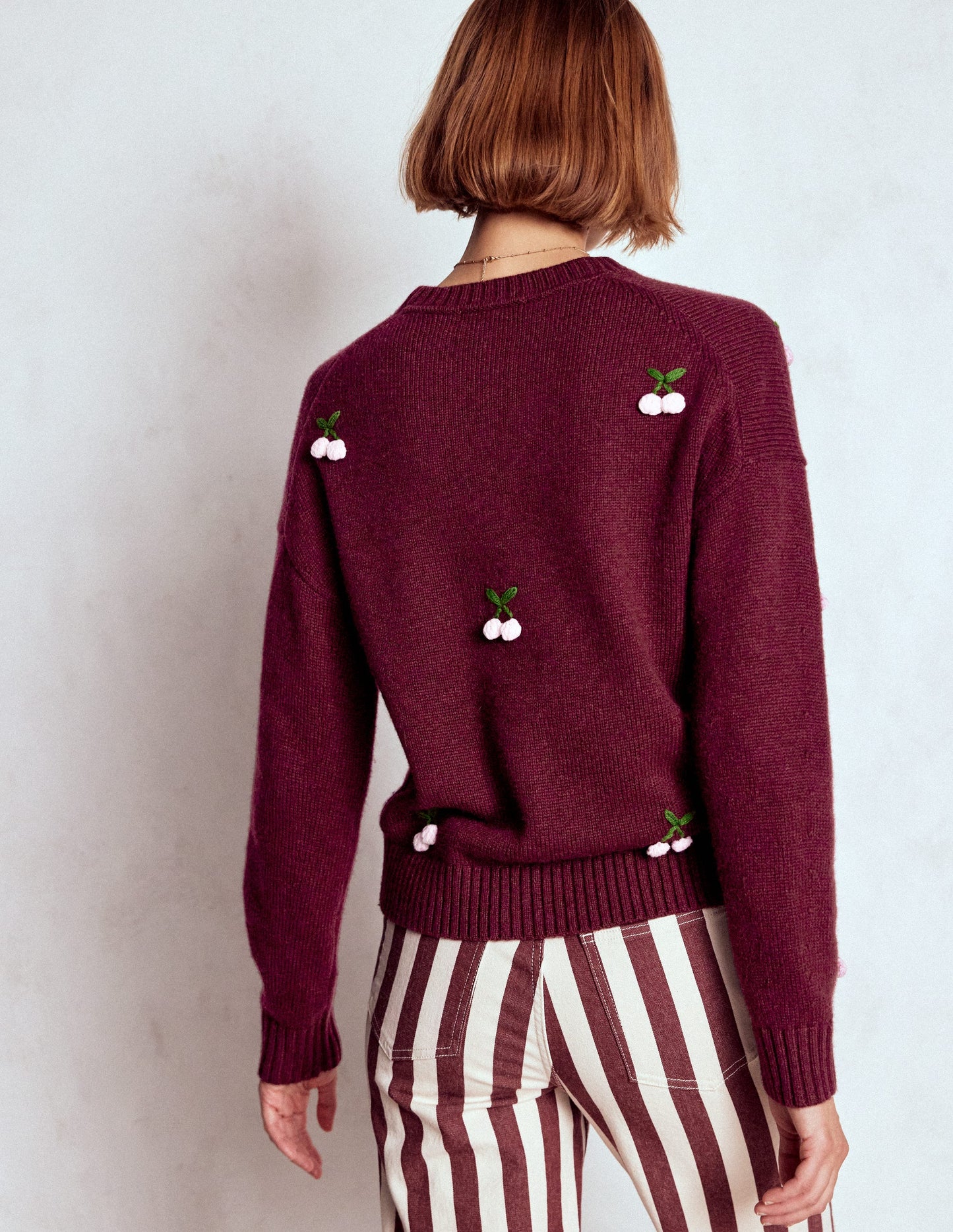 Natalie Embroidered Jumper-Chestnut Melange, Cherry