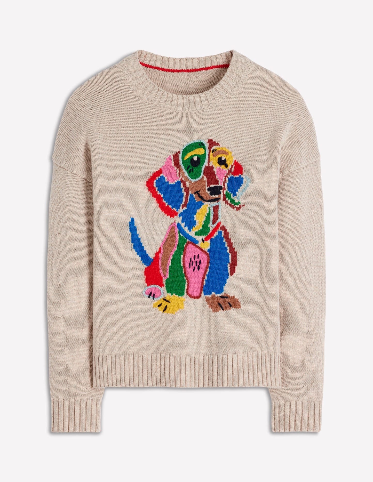Natalie Embroidered Jumper-Oatmeal Melange, Daschund