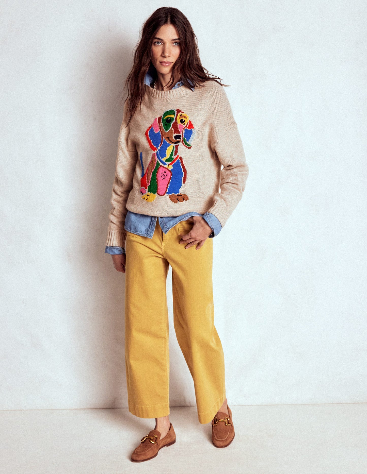 Natalie Embroidered Jumper-Oatmeal Melange, Daschund