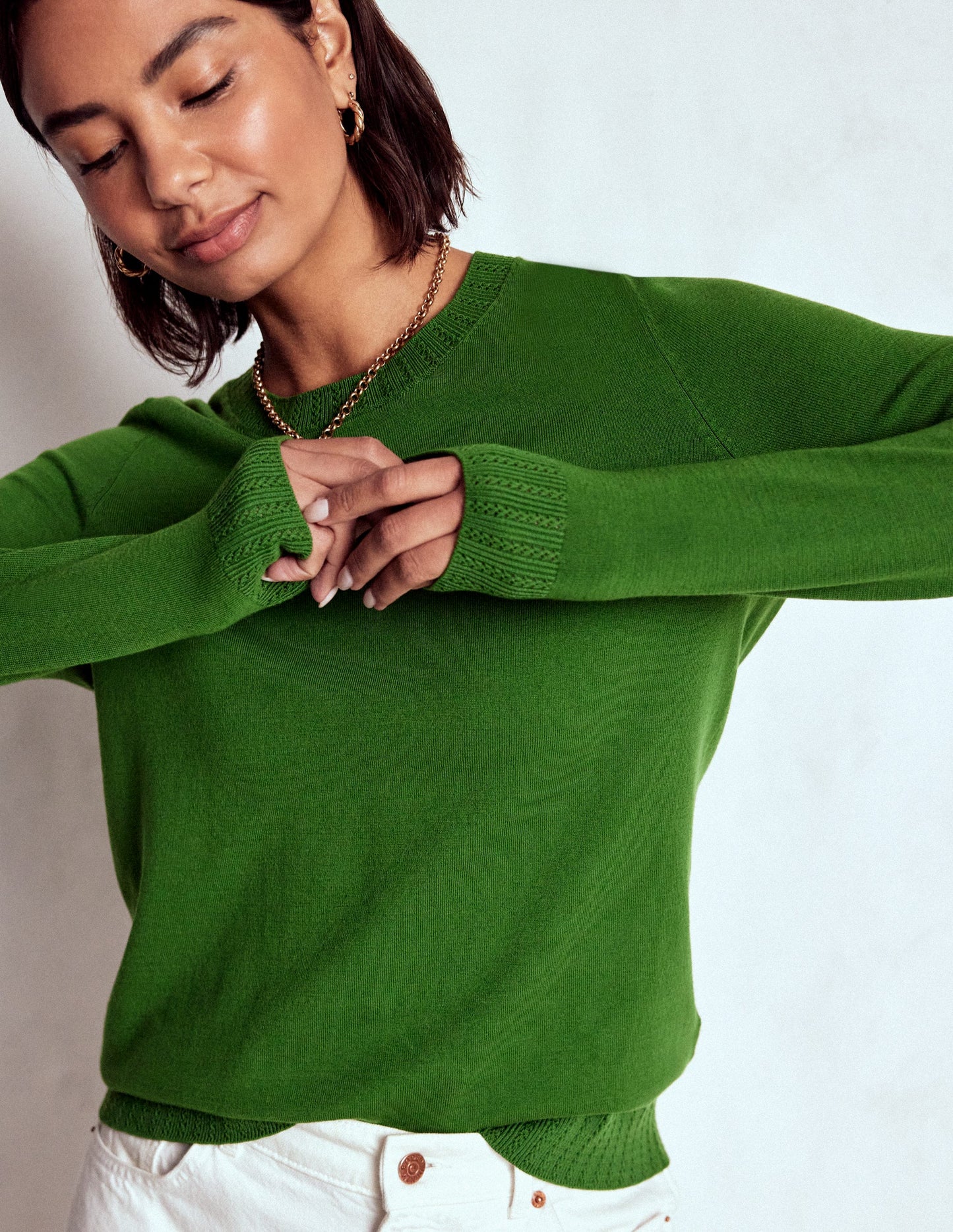 Emilia Cotton Crew Jumper-Promenade Green