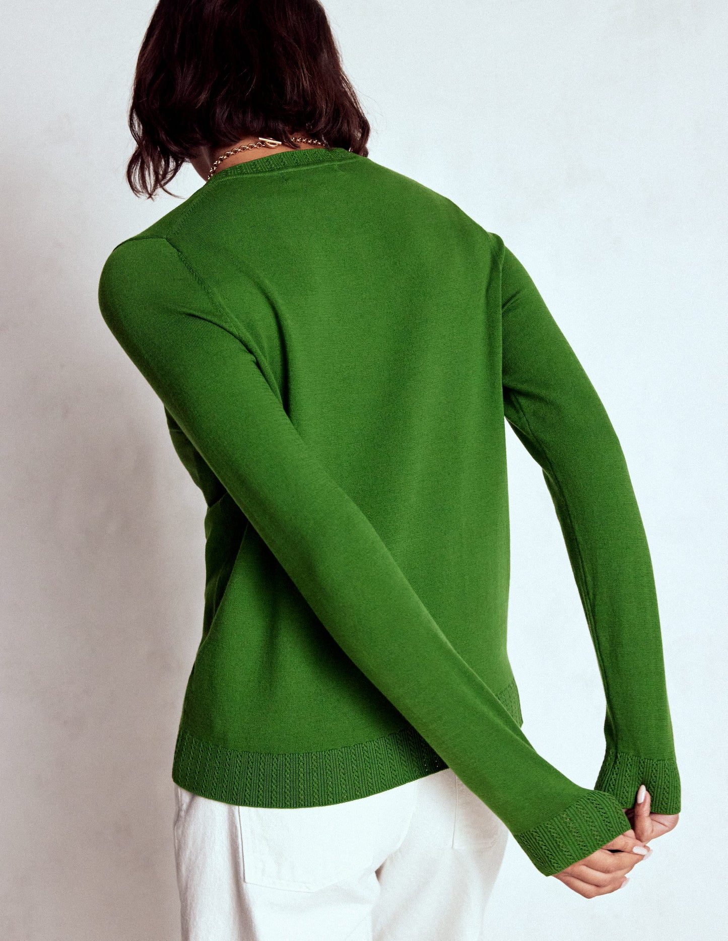 Emilia Cotton Crew Jumper-Promenade Green