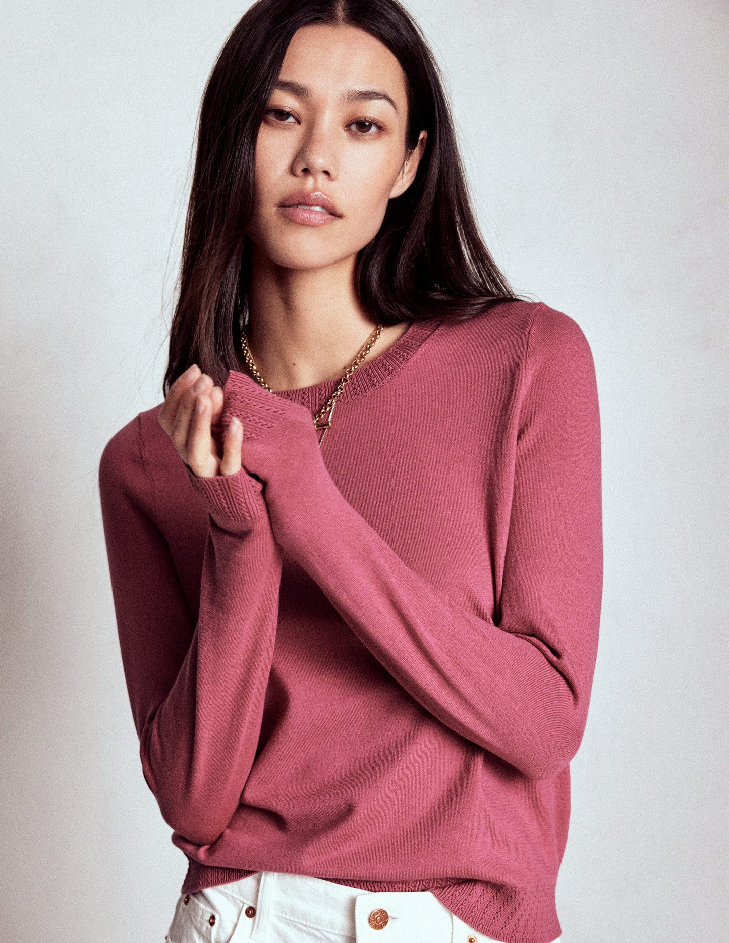 Emilia Cotton Crew Jumper-Pink Heather