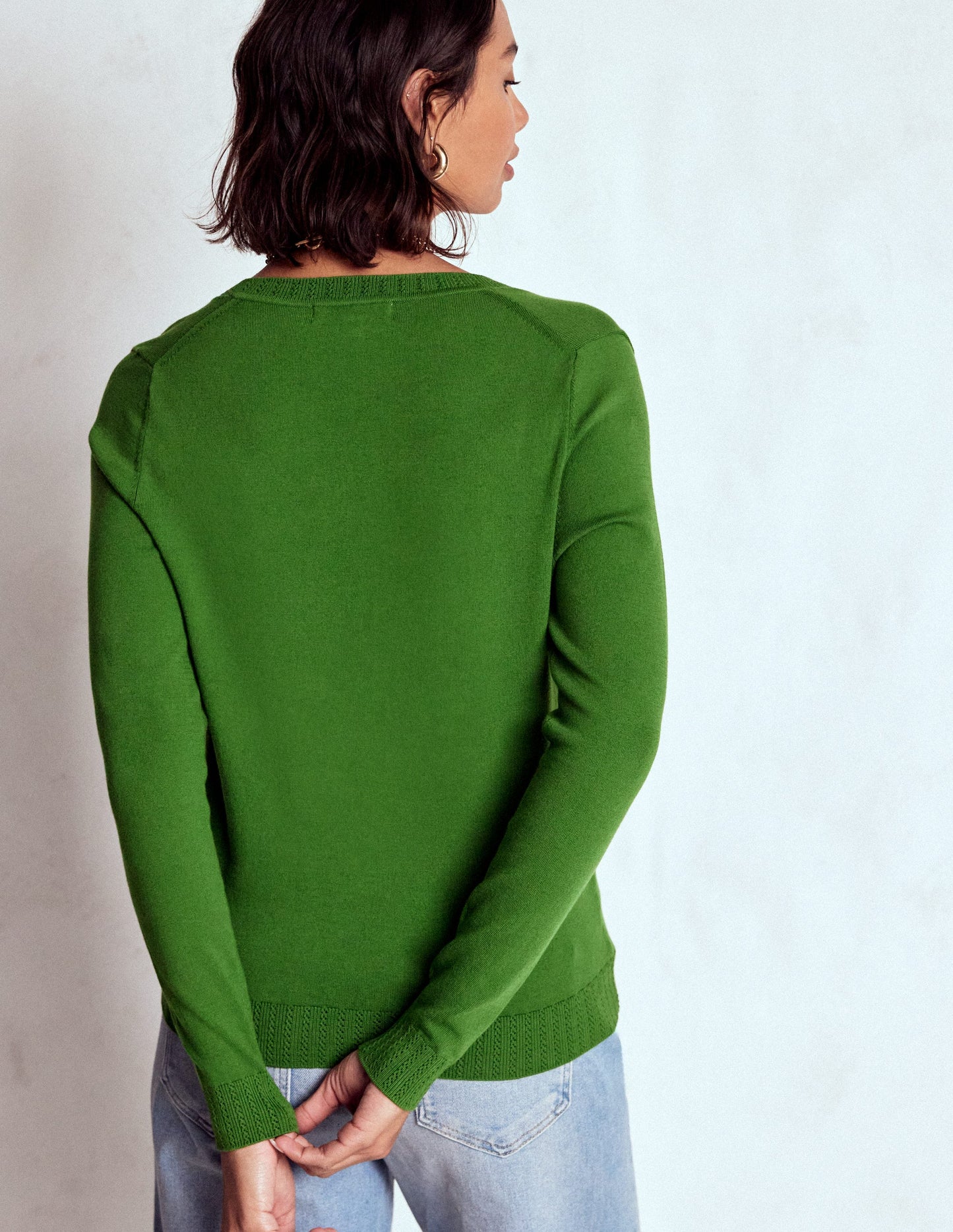 Emilia Cotton V-Neck Jumper-Promenade Green