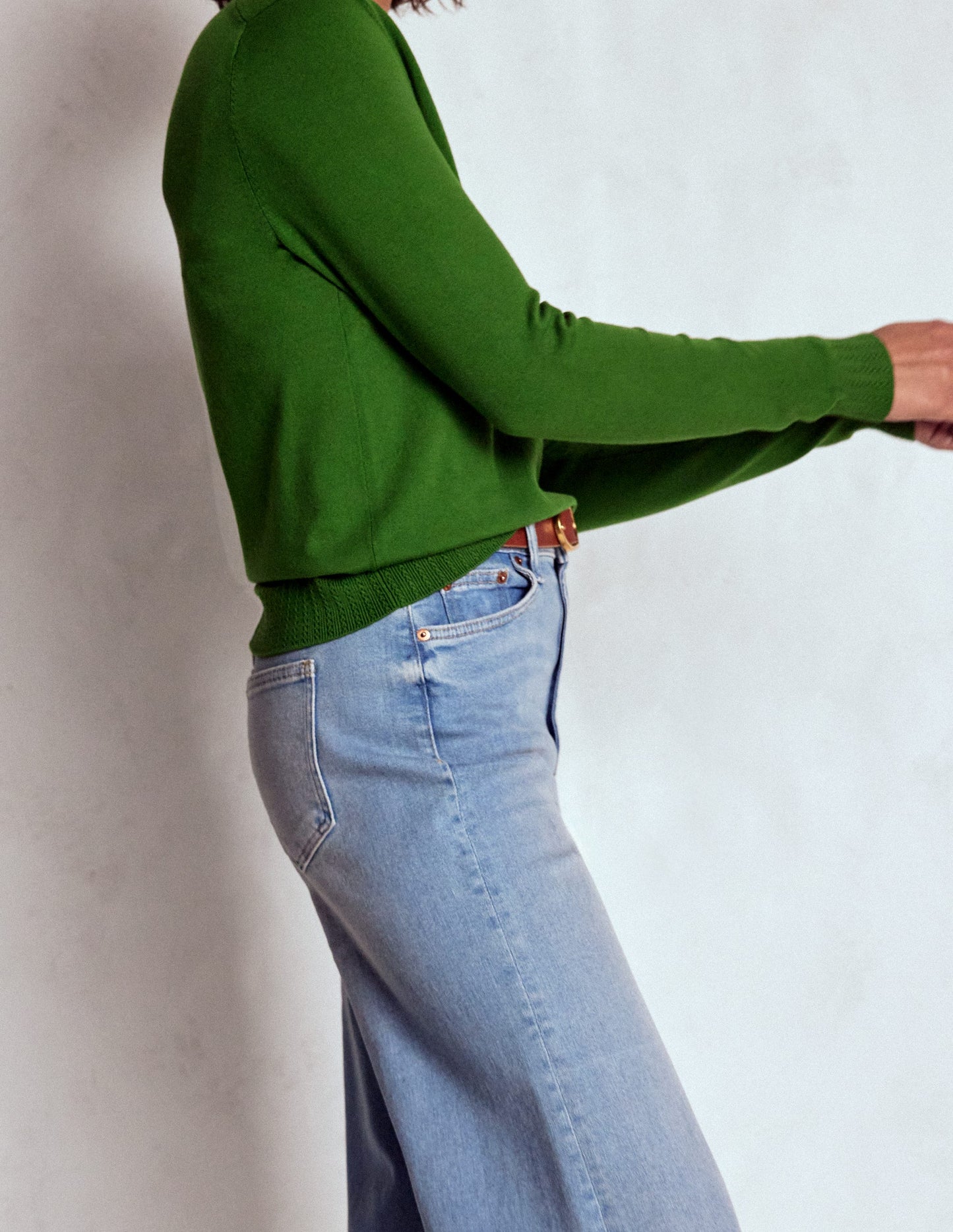 Emilia Cotton V-Neck Jumper-Promenade Green