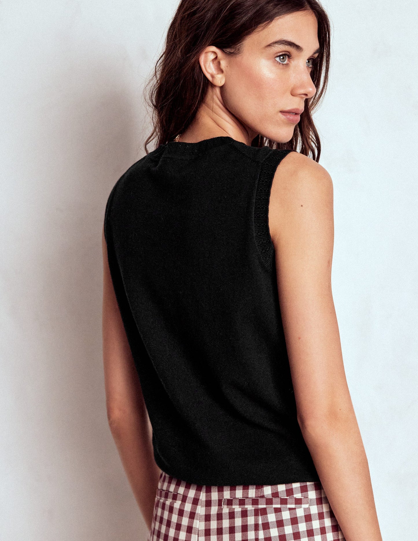 Emilia Cotton Crew Neck Tank-Black