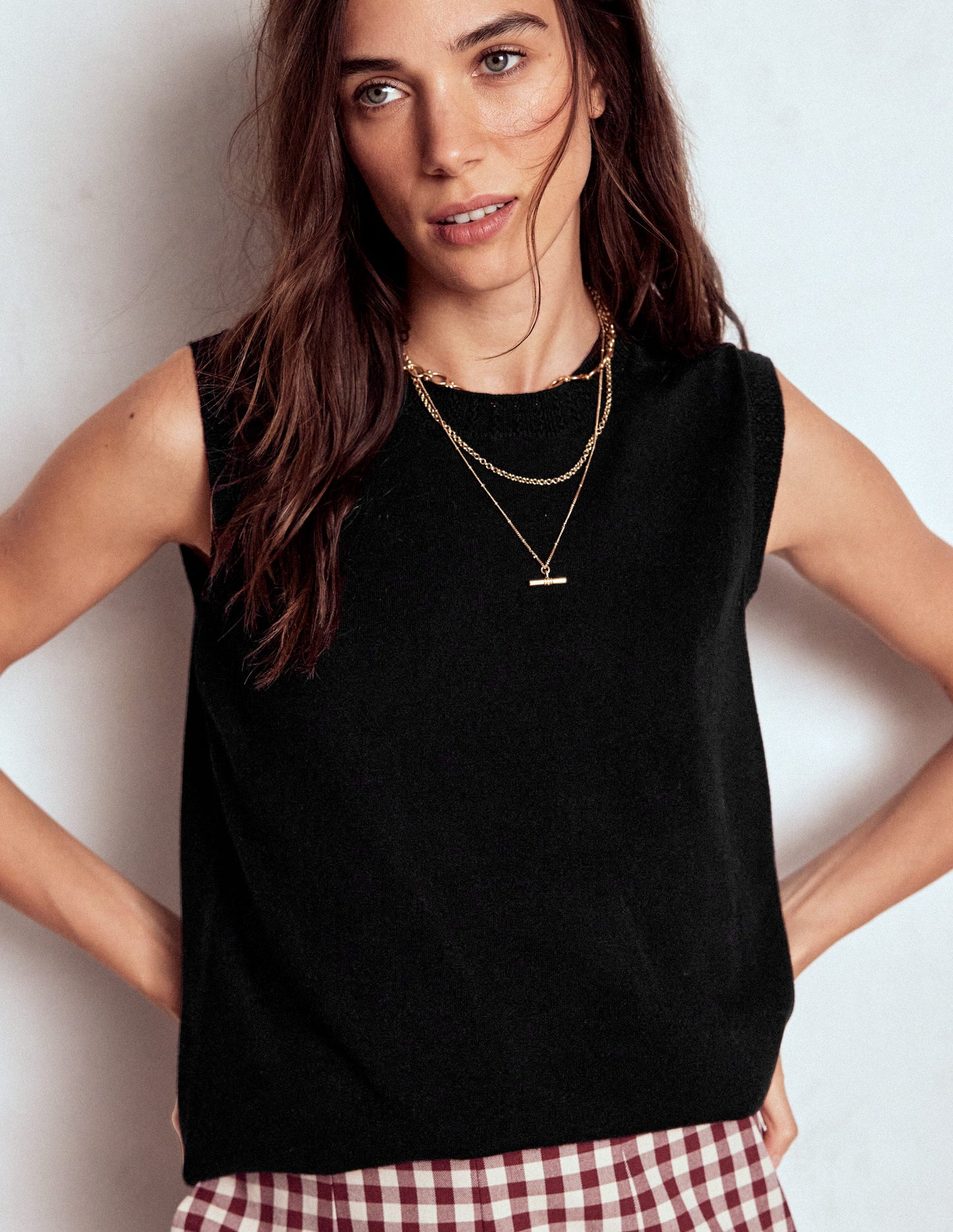 Emilia Cotton Crew Neck Tank-Black