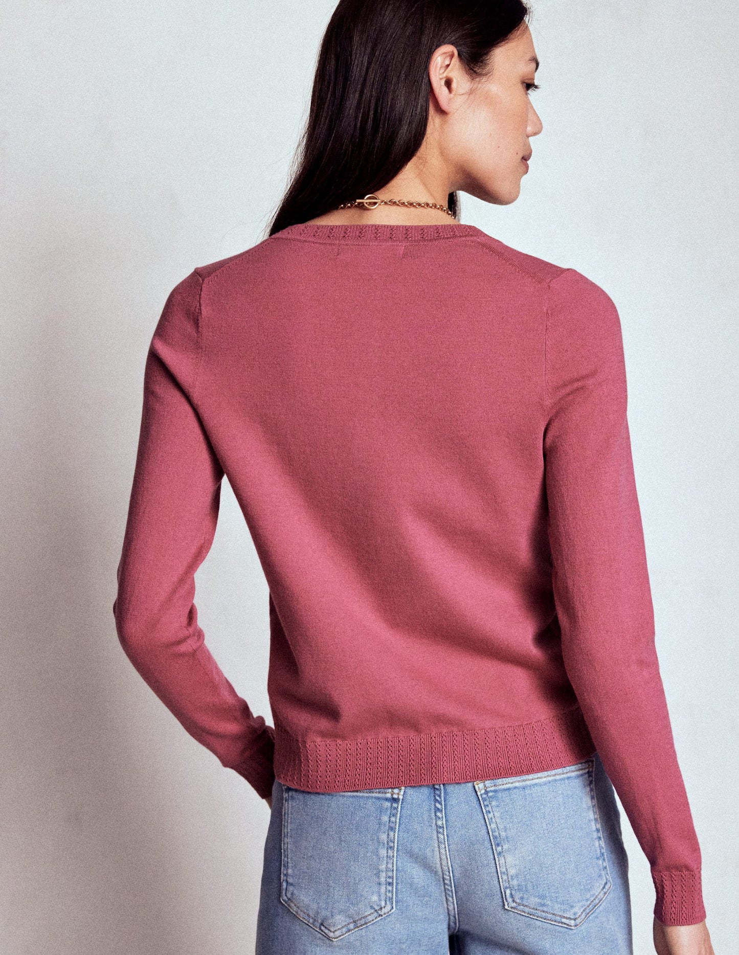 Emilia Cotton Crew Cardigan-Pink Heather