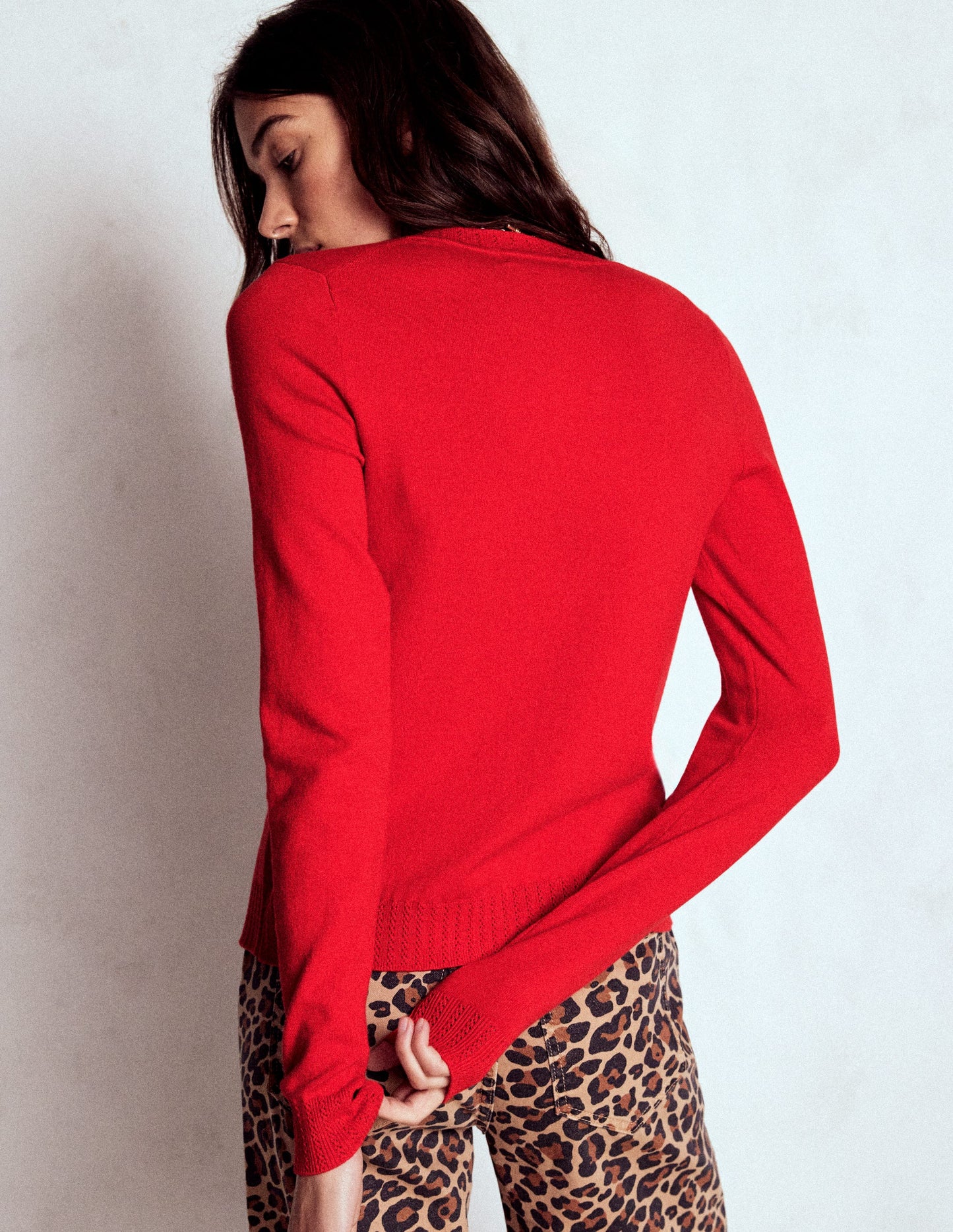 Emilia Cotton Crew Cardigan-Poppy Red