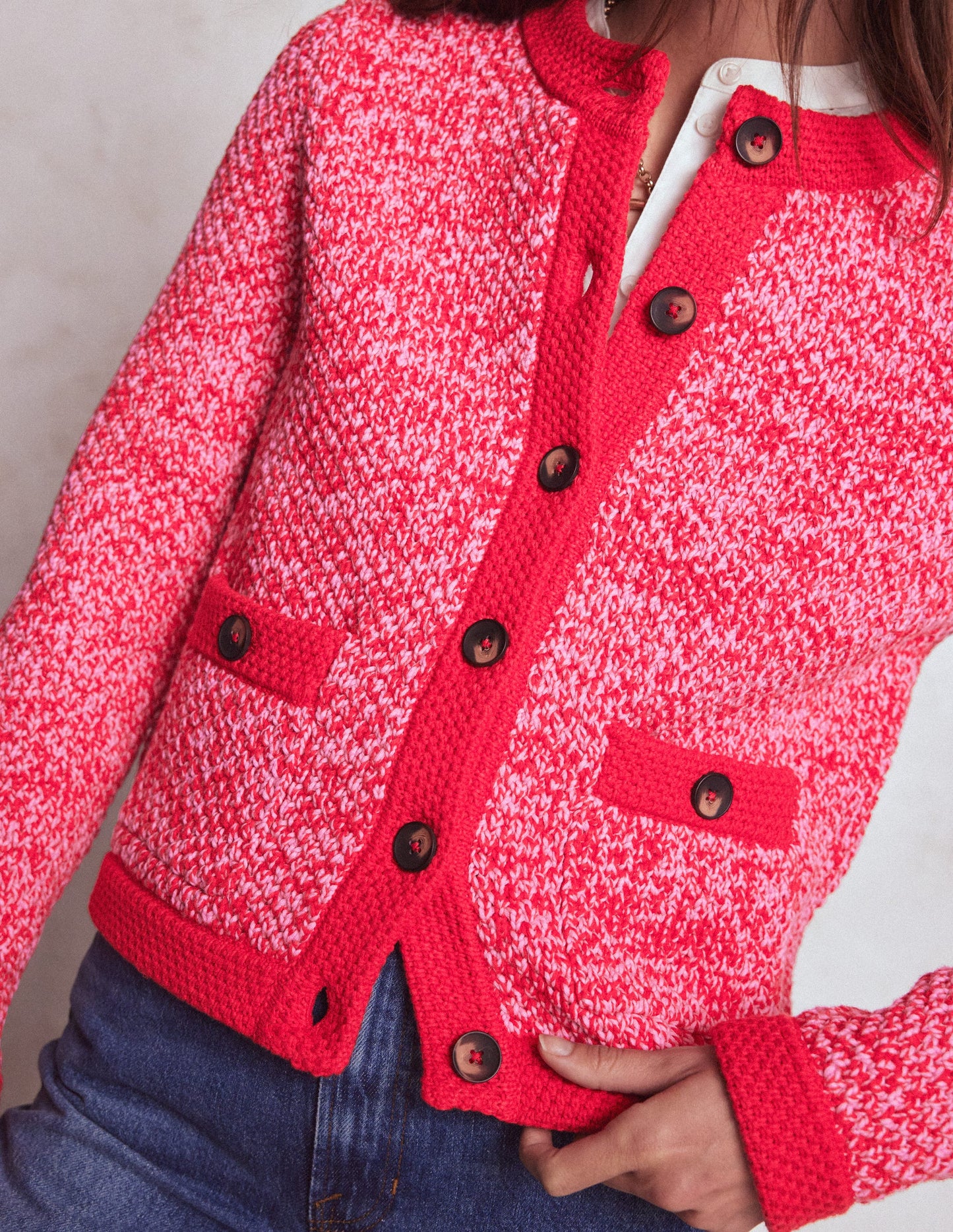Libby Knitted Jacket-Pink Ribbon/ Poppy Red