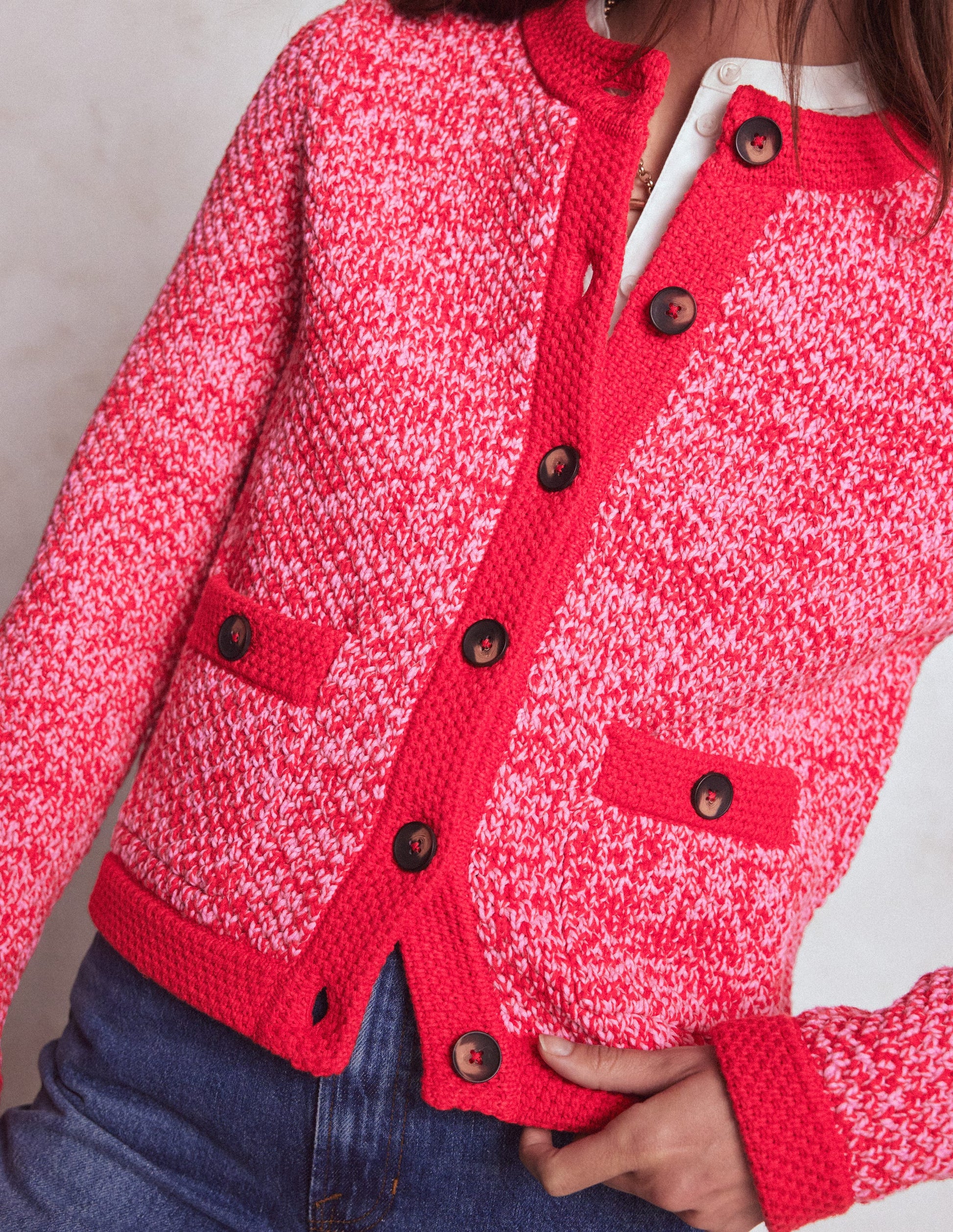 Libby Knitted Jacket-Pink Ribbon/ Poppy Red-3