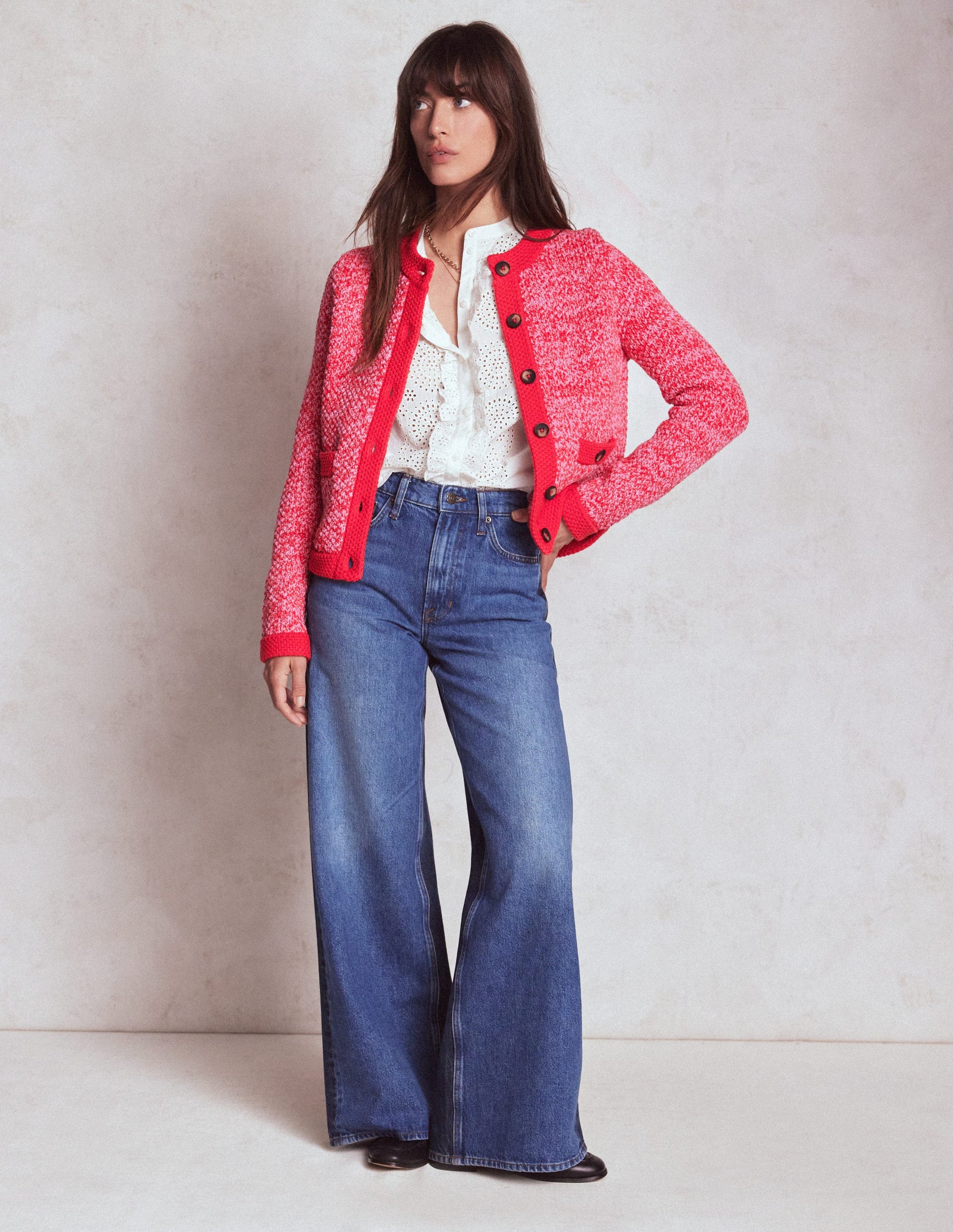 Libby Knitted Jacket-Pink Ribbon/ Poppy Red-5