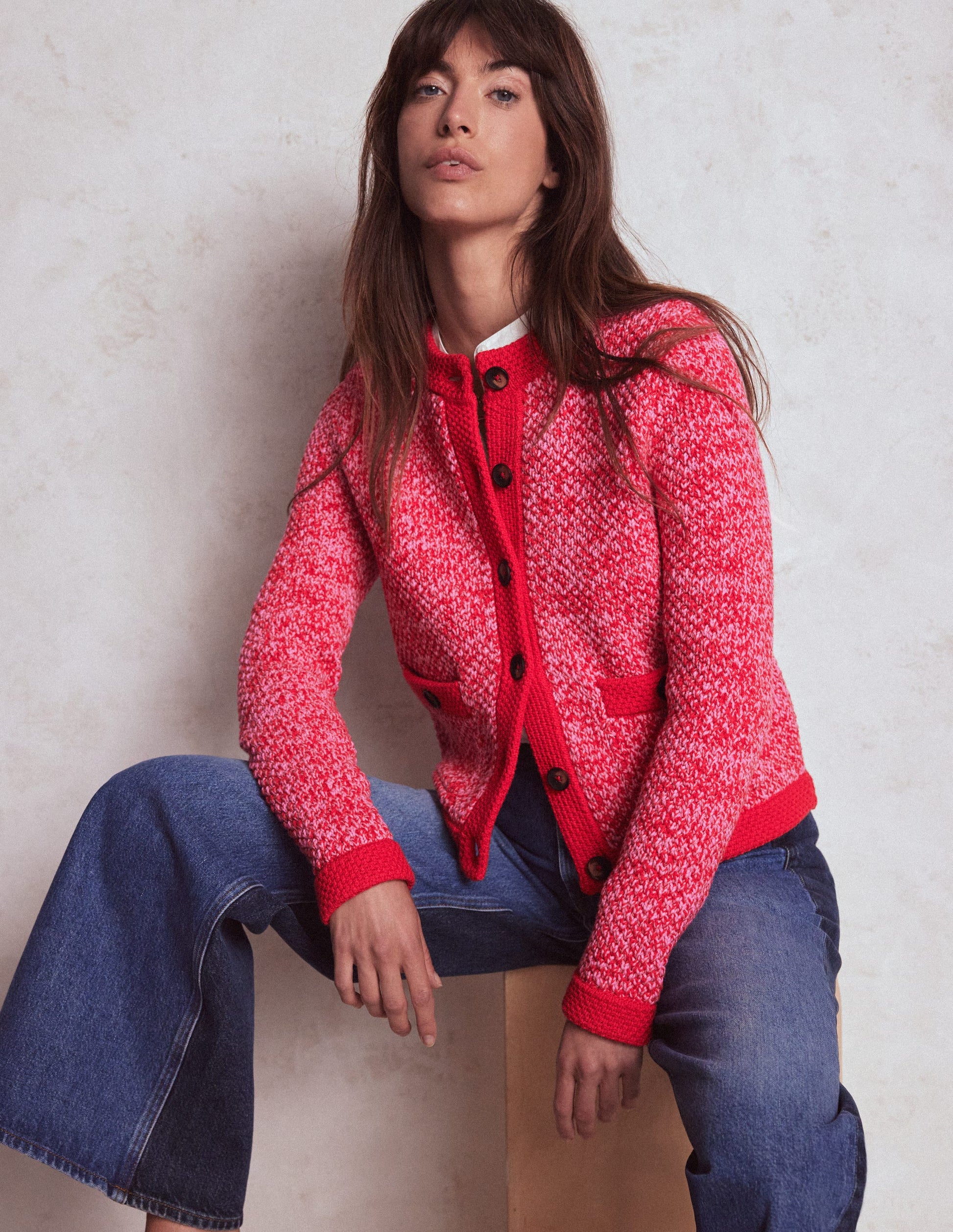 Libby Knitted Jacket-Pink Ribbon/ Poppy Red-6