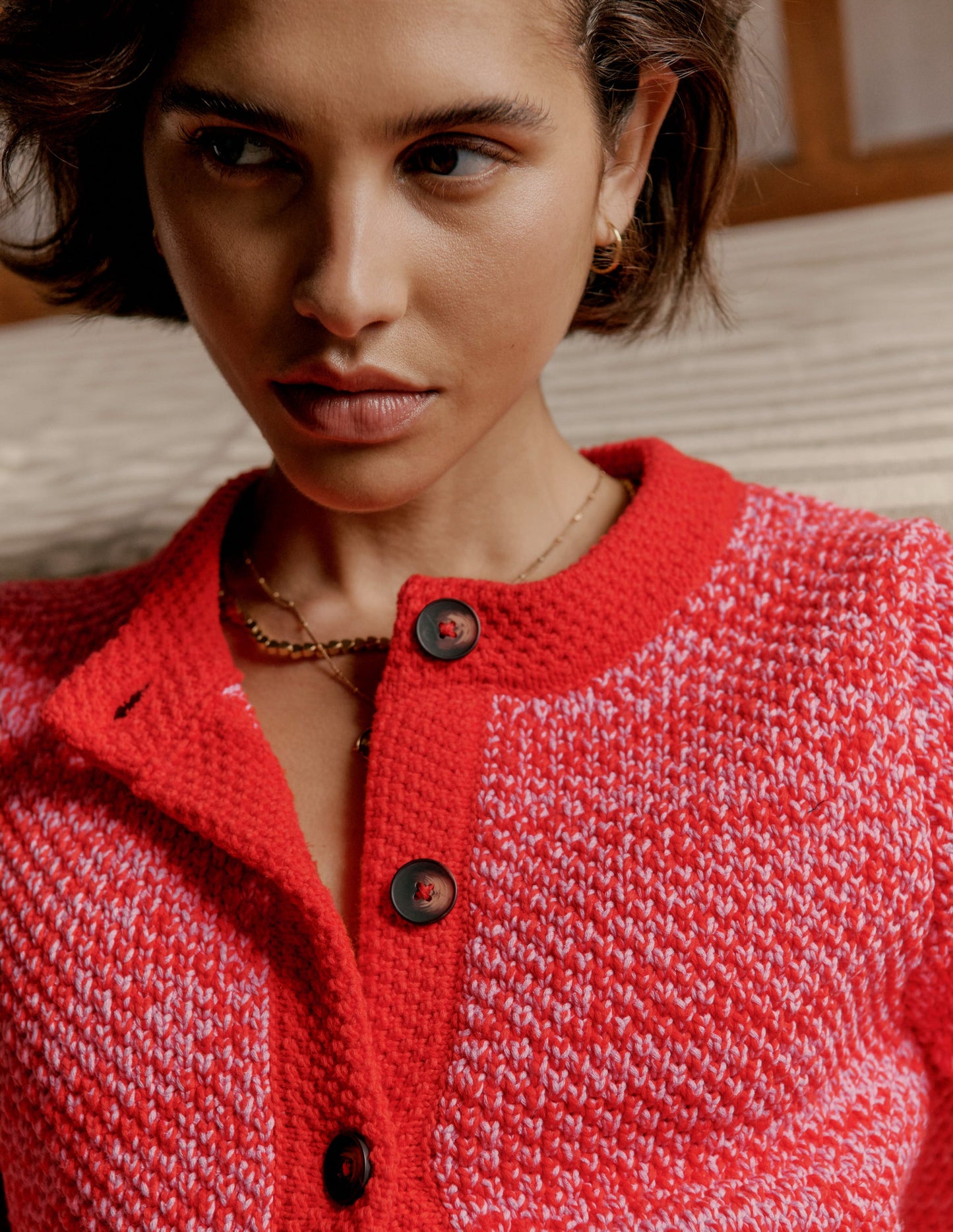 Libby Knitted Jacket-Pink Ribbon/ Poppy Red