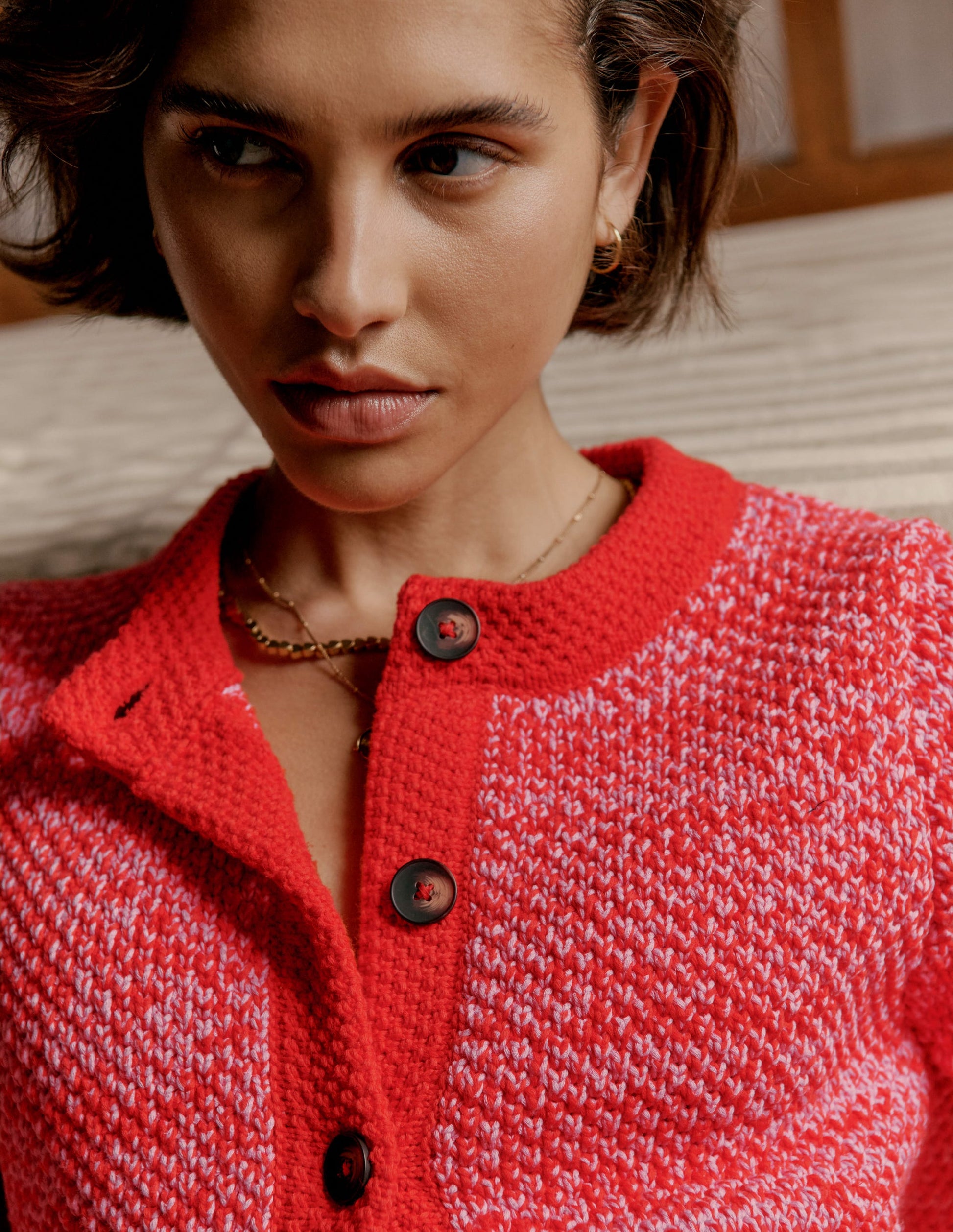Libby Knitted Jacket-Pink Ribbon/ Poppy Red-2