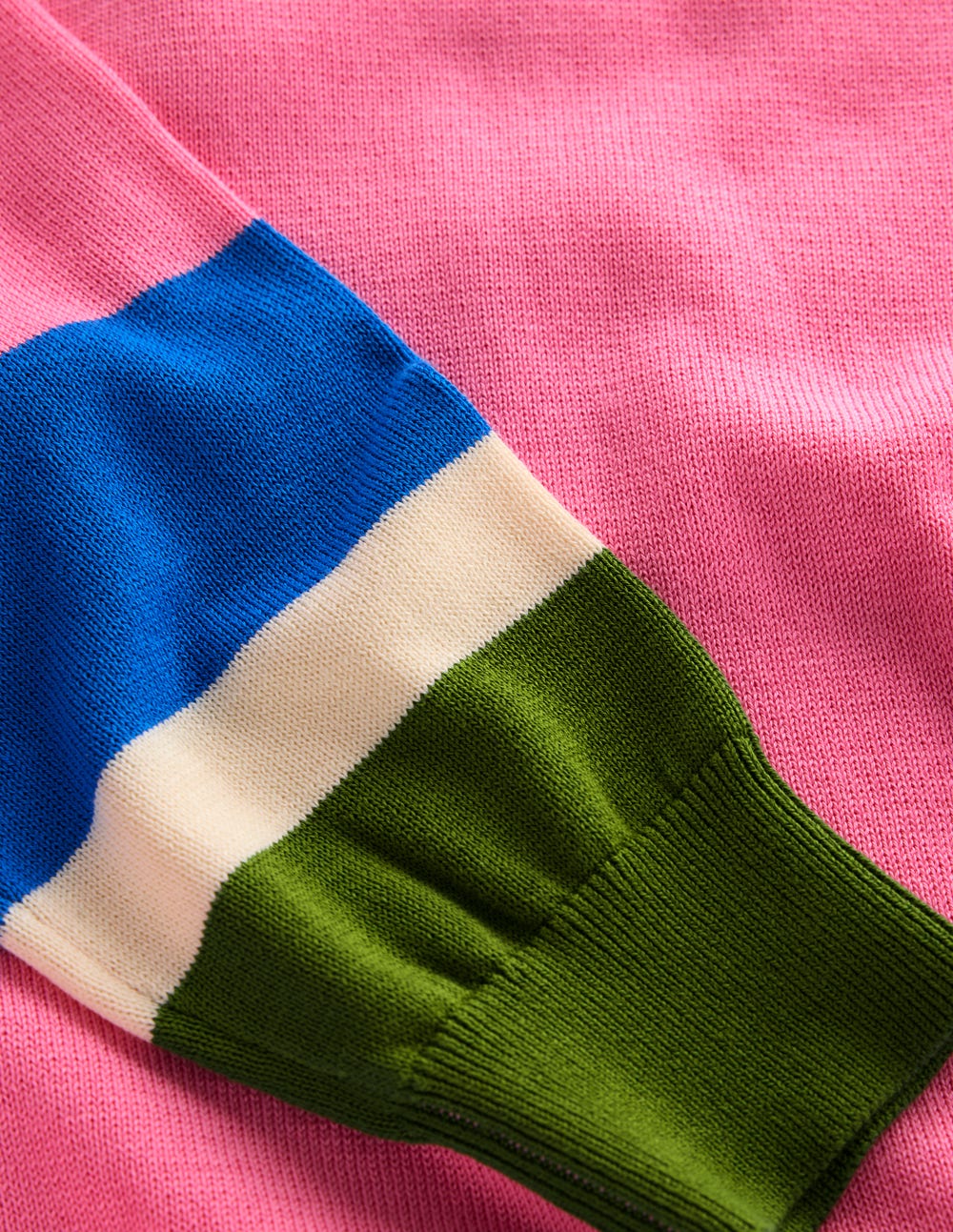 Lara Relaxed Cotton Jumper-Pink Lemonade, Cuff Stripe