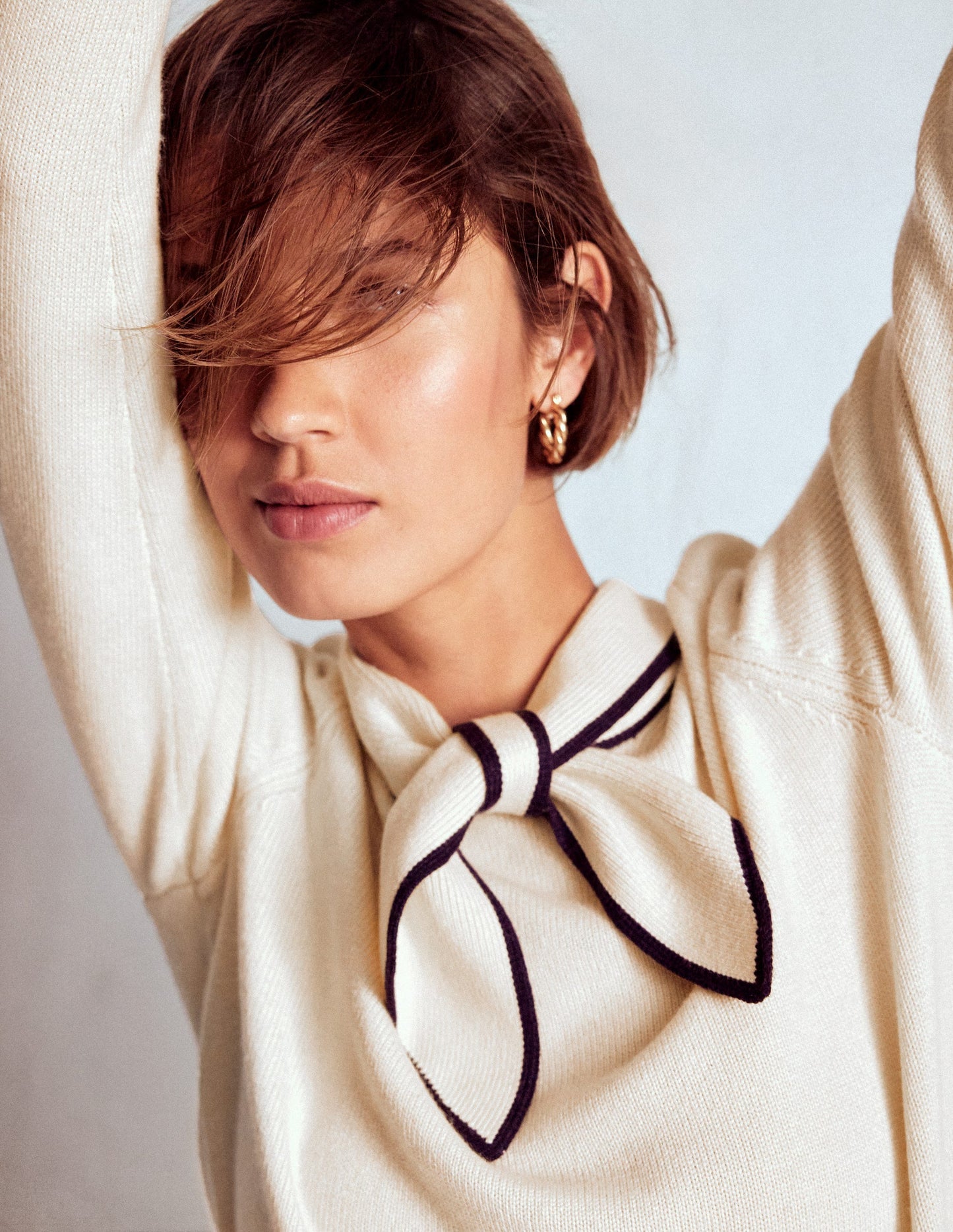 Knitted Bow Jumper-Warm Ivory