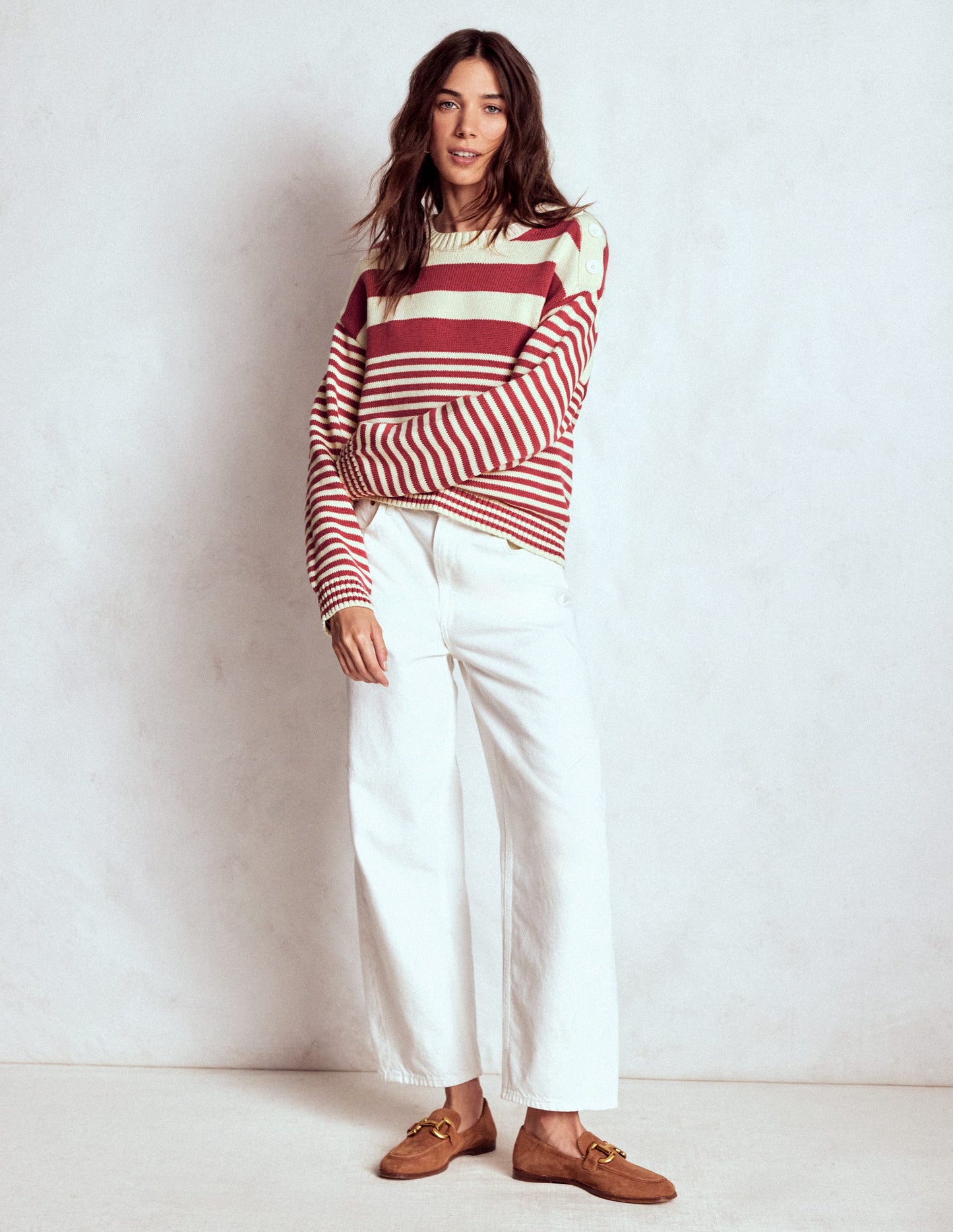Jemma Chunky Cotton Jumper-Warm Ivory/ Terracotta