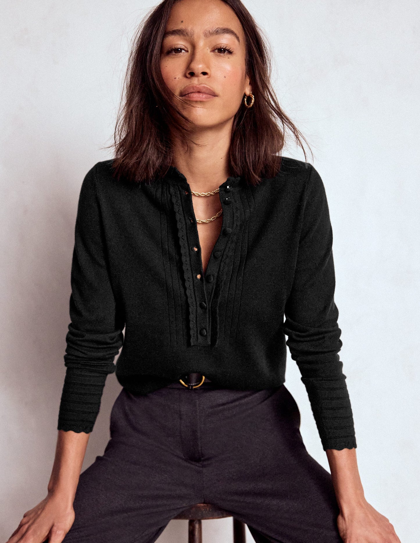 Angela Cotton Scallop Jumper-Black